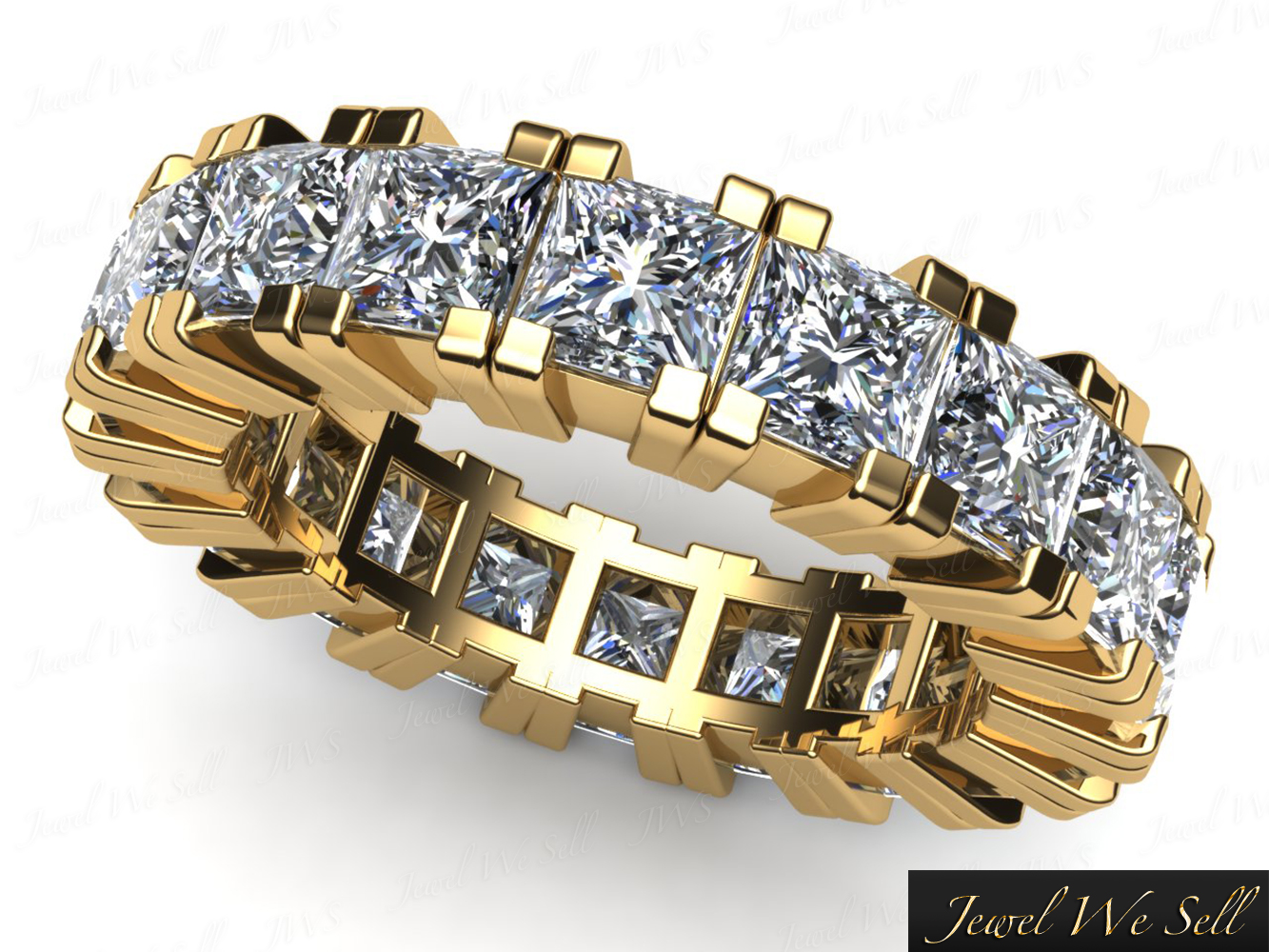 3.75Ct Princess Cut Diamond Eternity Band Wedding Ring Solid 18k Gold G SI1 - Picture 7 of 8