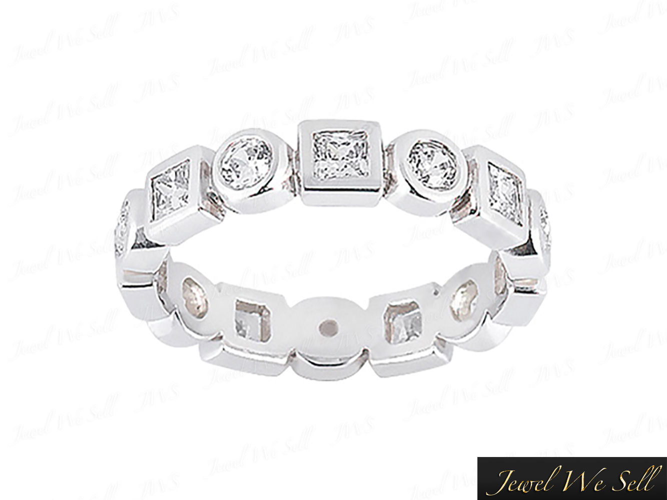 Pre-owned Jewelwesell 1.30ct Alternating Round & Princess Diamond Eternity Band Ring 10k Gold I Si2