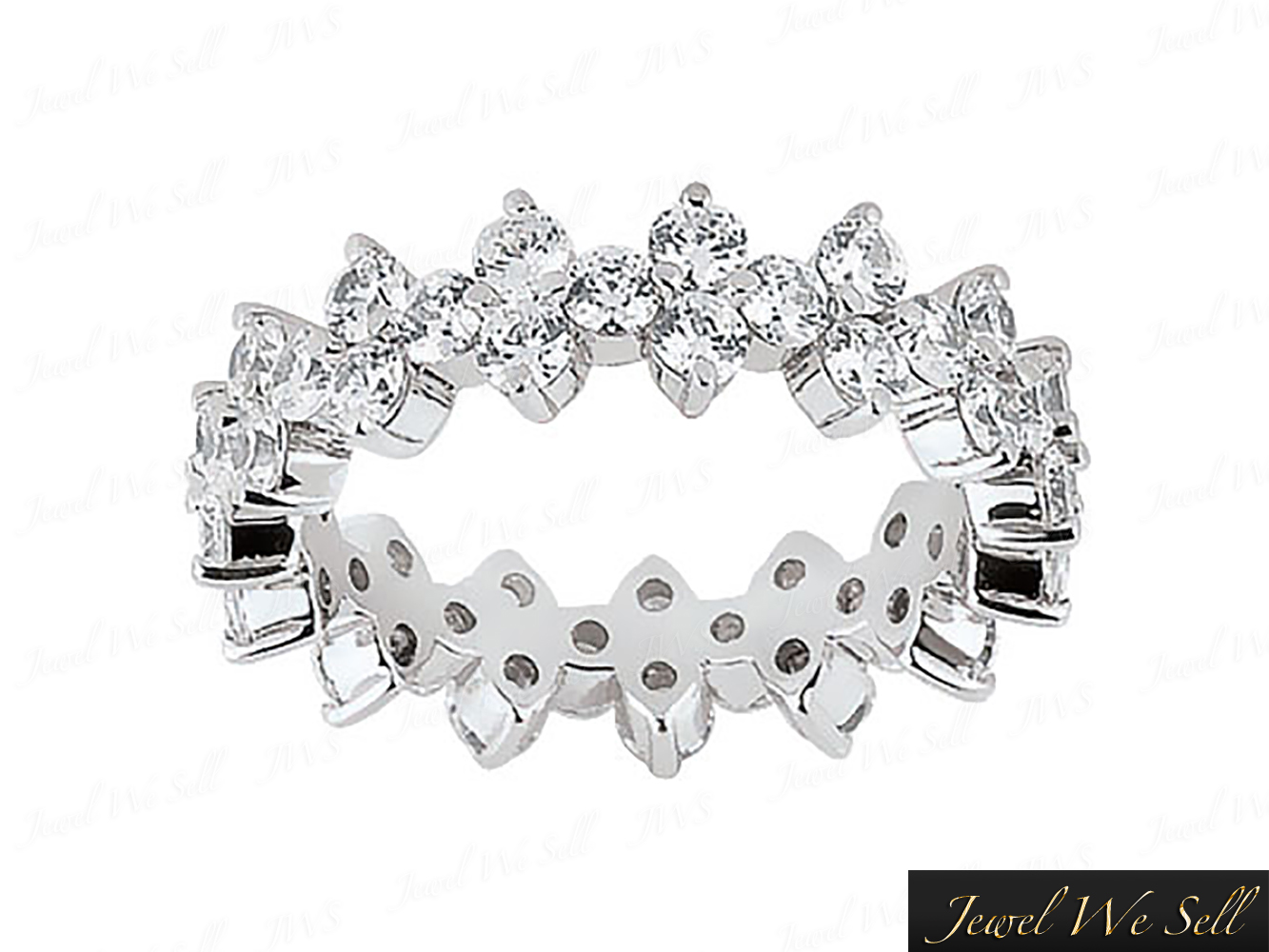 Pre-owned Jewelwesell Genuine 2.40ct Round Diamond Garland Alternating Eternity Ring 18k Gold F Vs1