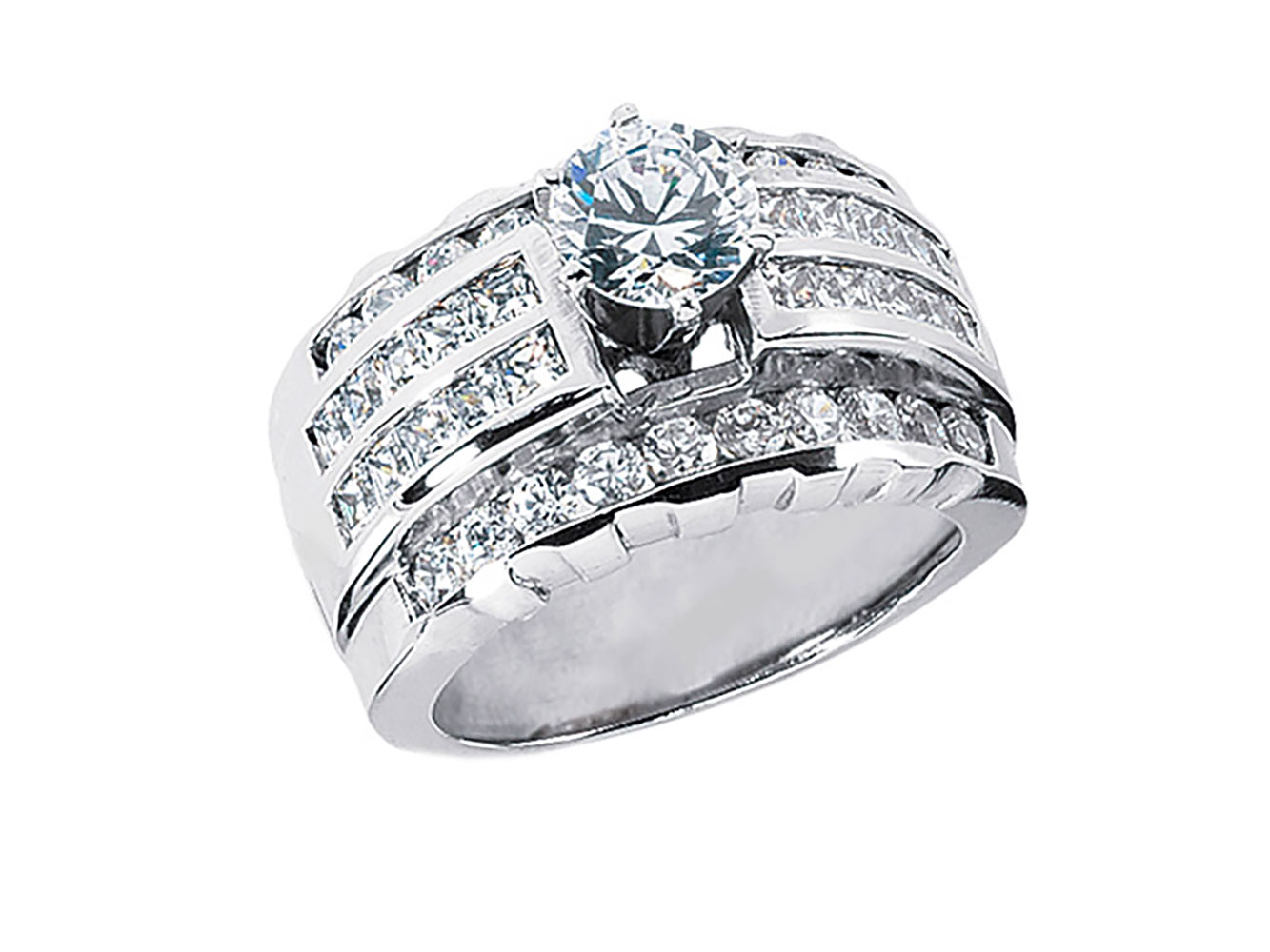 2.50 Ct Princess Baguette Round Cut Engagement Wedding Ring Solid 14K White Gold 