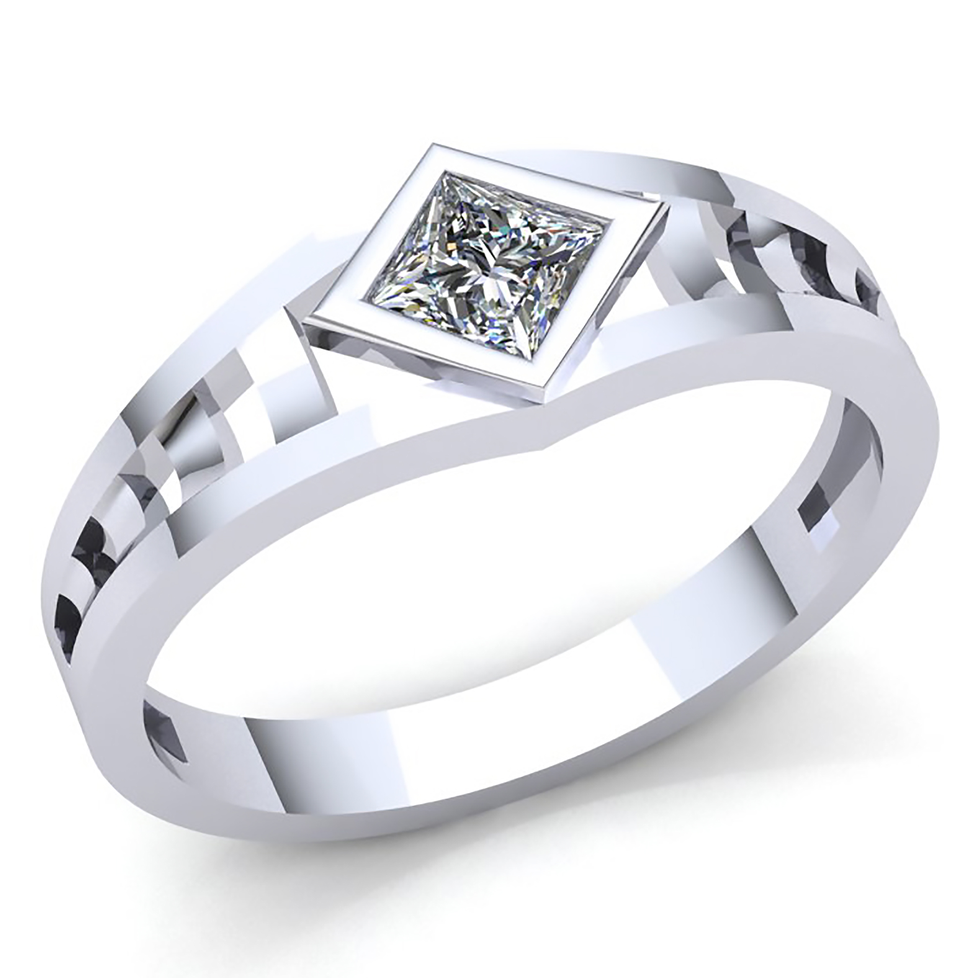 Genuine 3/4ct Princess Cut Diamond Mens Solitaire Wedding Band Ring 14K Gold