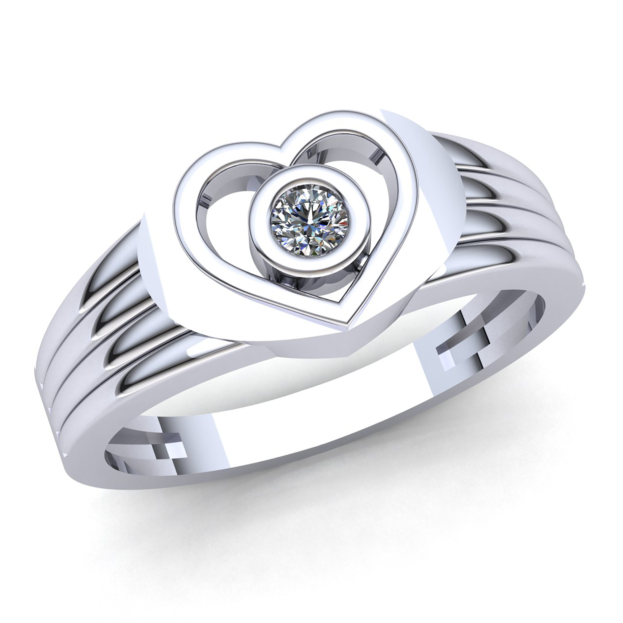 0.15ct Round Diamond Mens Heart Solitaire Engagement Ring 14K Gold