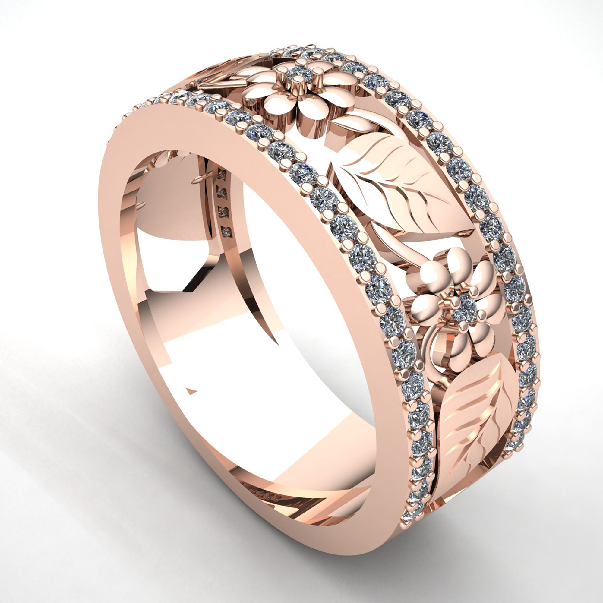 Genuine 0.5ctw Round Cut Diamond Ladies Bridal Flower Wedding Band 18K