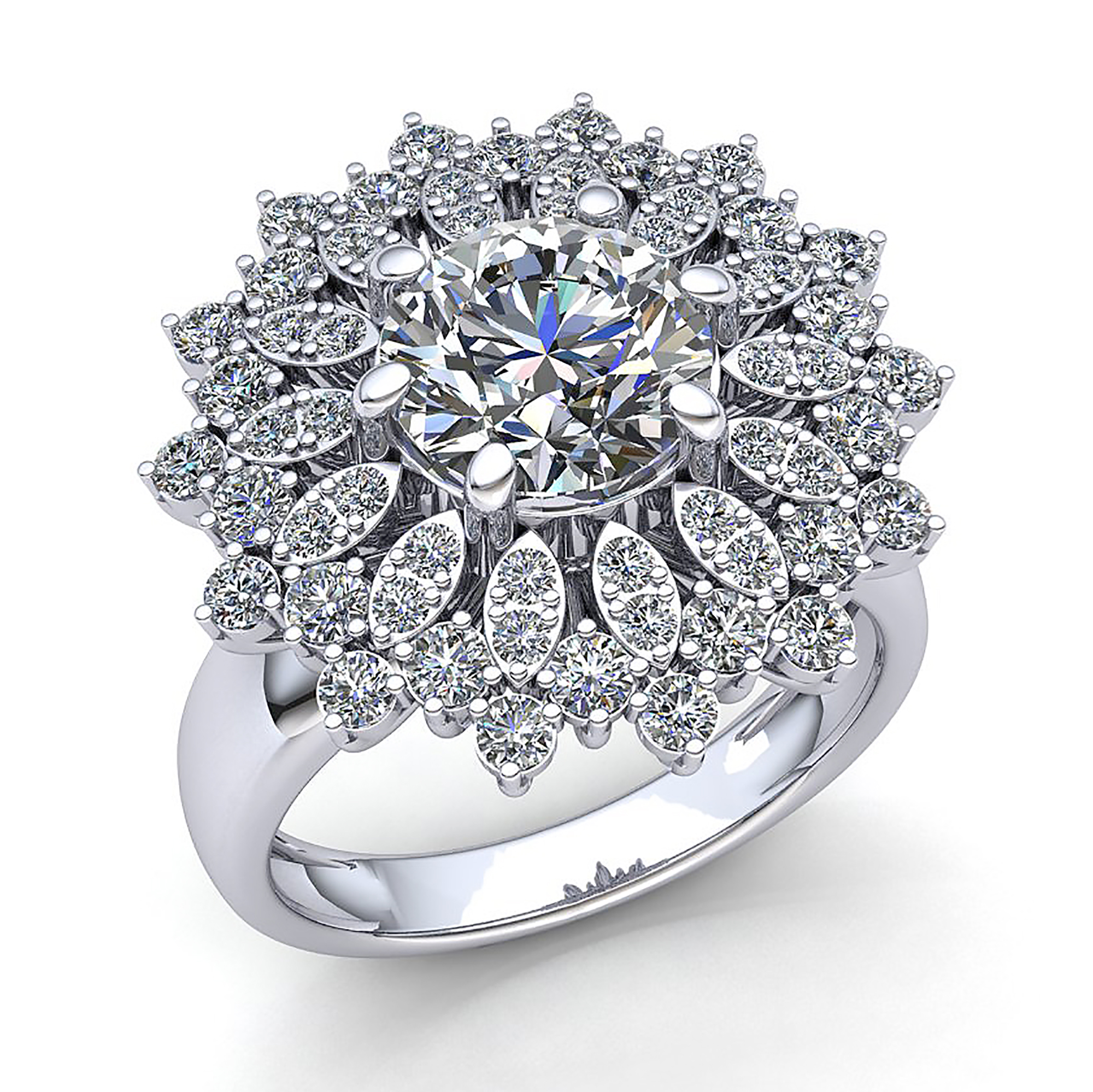 GloryMM Flower Faux Diamond Ring Round Cut Crystal Cocktail Ring Cubic Floral Engagement Finger Ring 