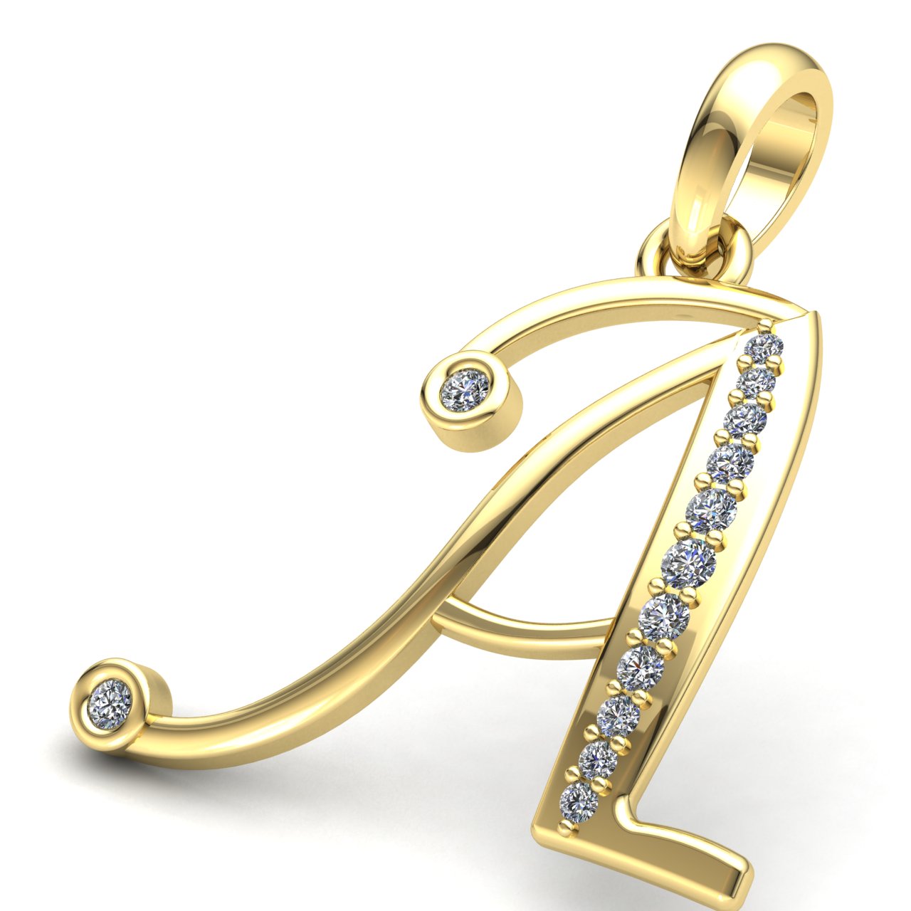 0.1ctw Genuine Round Cut Diamond Ladies Initial Alphabet /'A/' Pendant 10K Gold