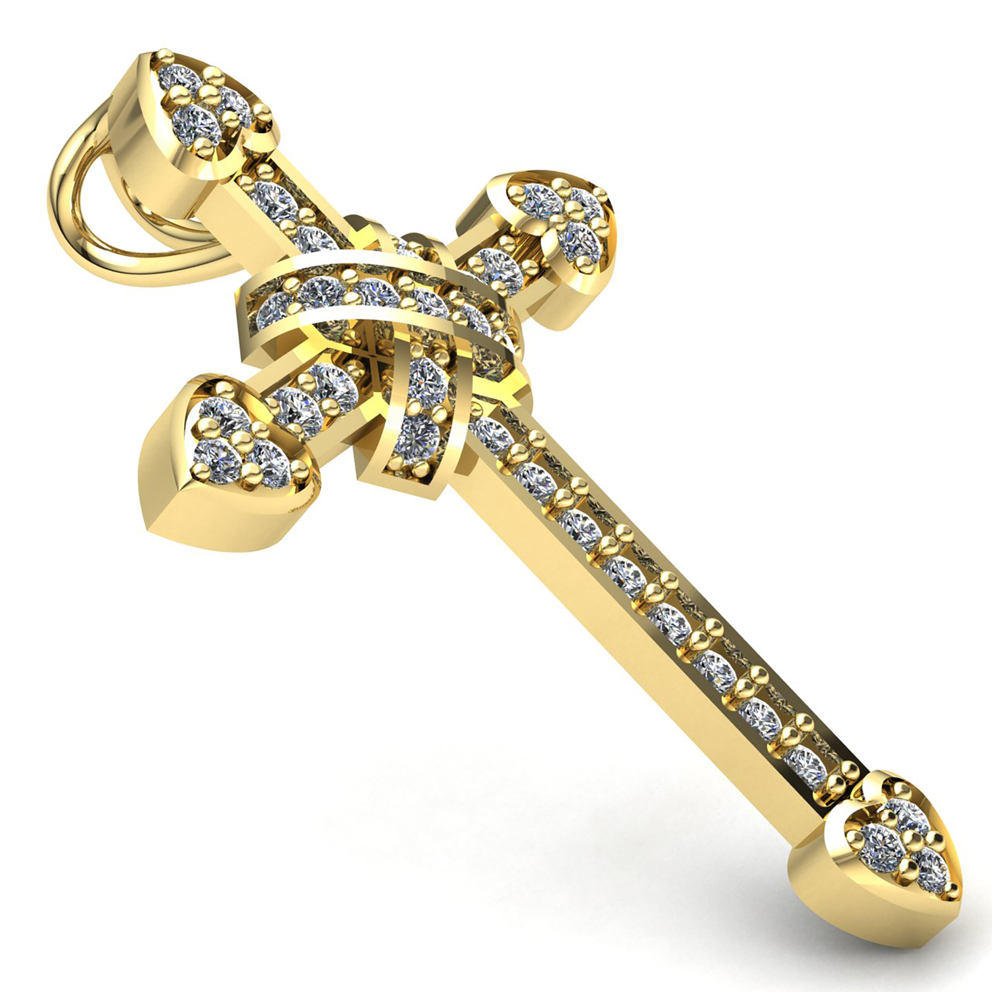 0.25ctw Genuine Rond Coupe Diamant Femme Pave religieux Pendentif croix or 10K
