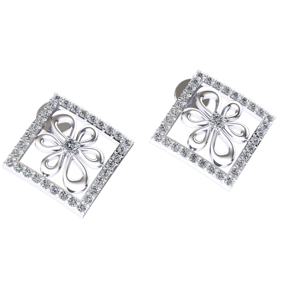 Details about   0.35ctw Genuine Round Cut Diamond Ladies Flower Square Earrings Solid 10K Gold 