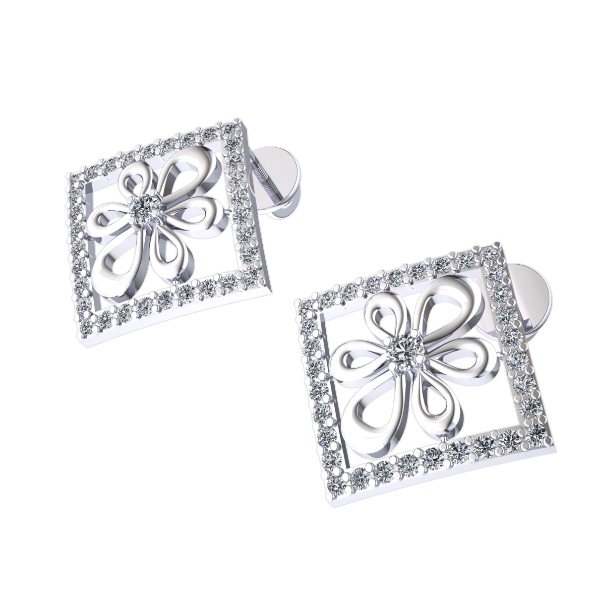 Details about   0.35ctw Genuine Round Cut Diamond Ladies Flower Square Earrings Solid 10K Gold 