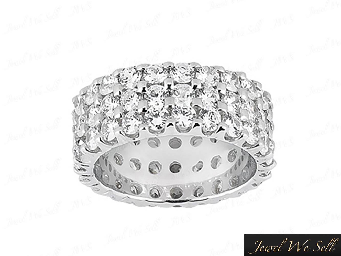 Genuine 3.90Ct Round Cut Diamond 3-Row Eternity Band Ring 10k White Gold GH I1 main product image