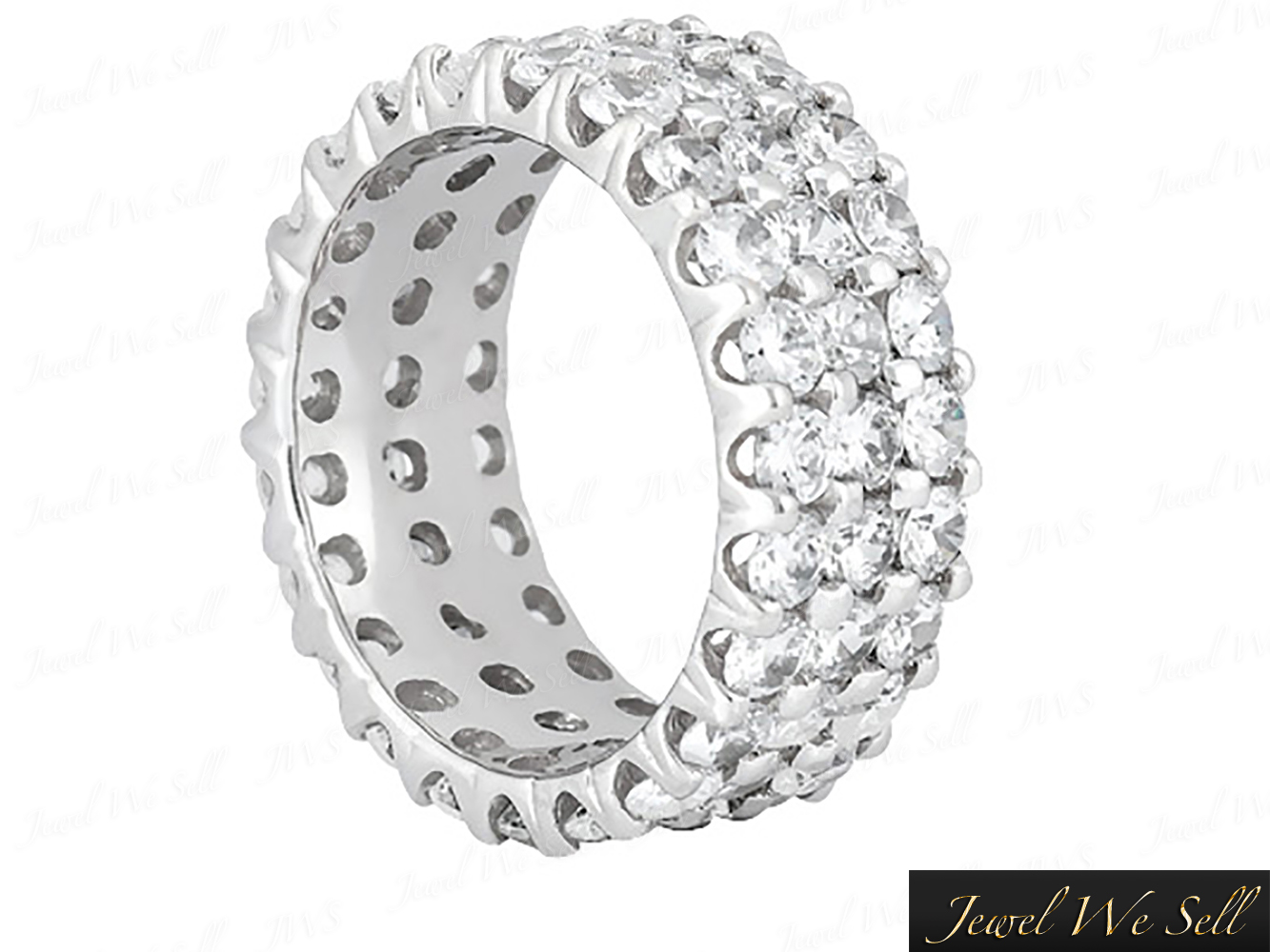 Genuine 3.90Ct Round Cut Diamond 3-Row Eternity Band Ring 10k White Gold GH I1 detailed image 2