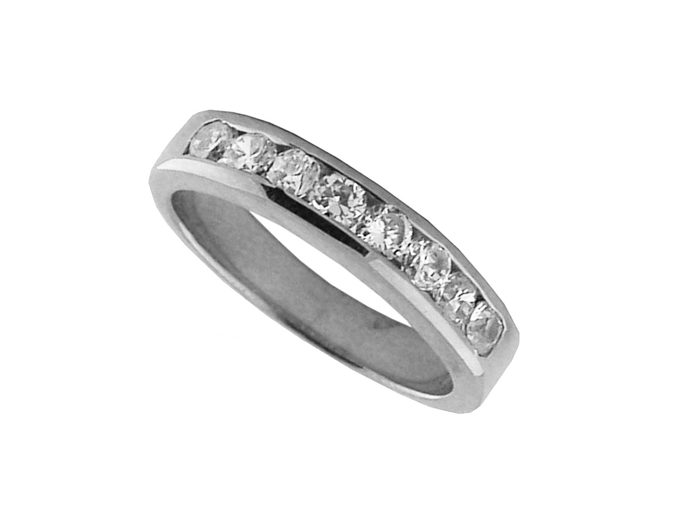 Bague alliance diamant 0,36 ct or blanc 10 carats taille ronde sertie de canaux GH I1