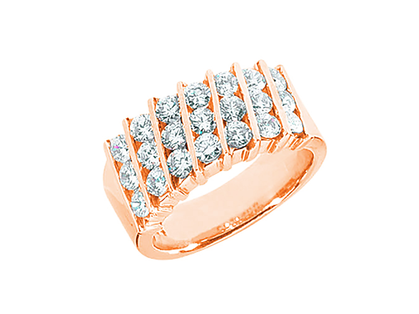 Bague de mariage véritable 1,68 ct diamant canal diagonal or rose 18 carats G SI1