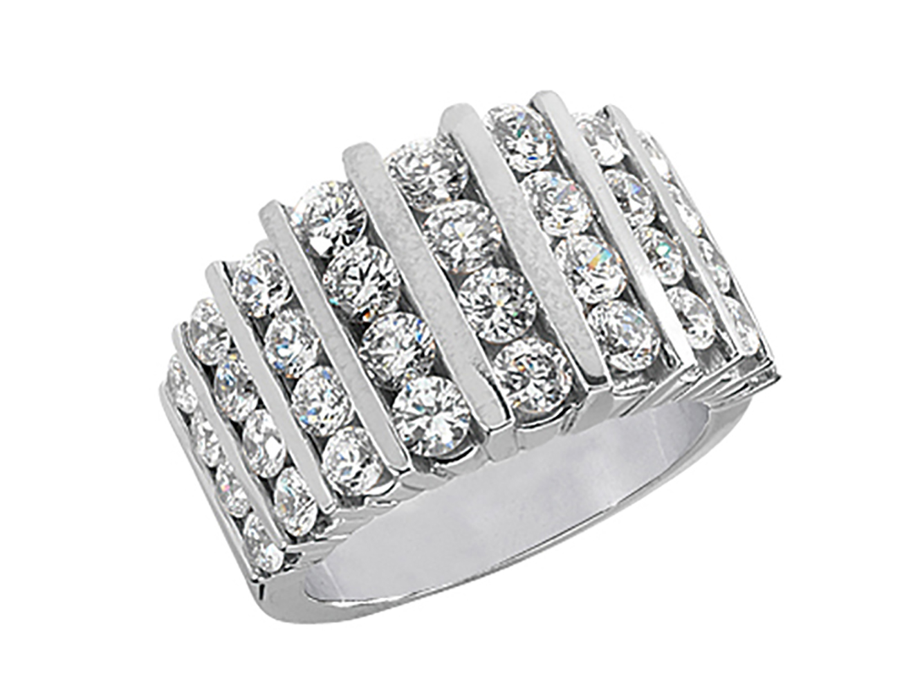 Bague alliance diamant 2,72 ct or blanc 10 carats coupe ronde large canal sertie GH I1