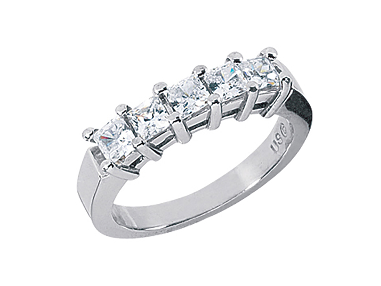 Natural 0.5ct Diamond Wedding Band Ring Platinum Princess Cut H SI2 Prong Set - Picture 1 of 3
