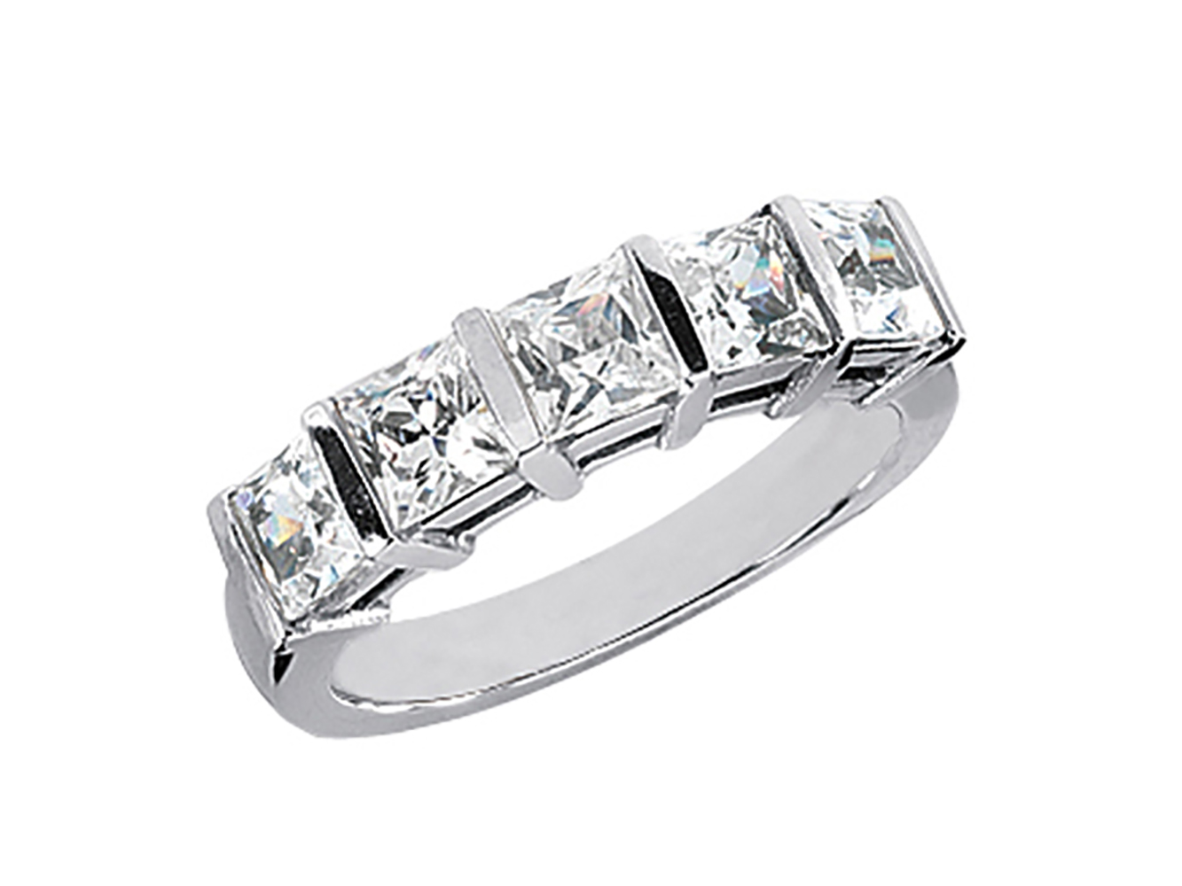 5Stone 2.50ct Princess Diamond Wedding Band Ring 14k White Gold H SI2 Channel