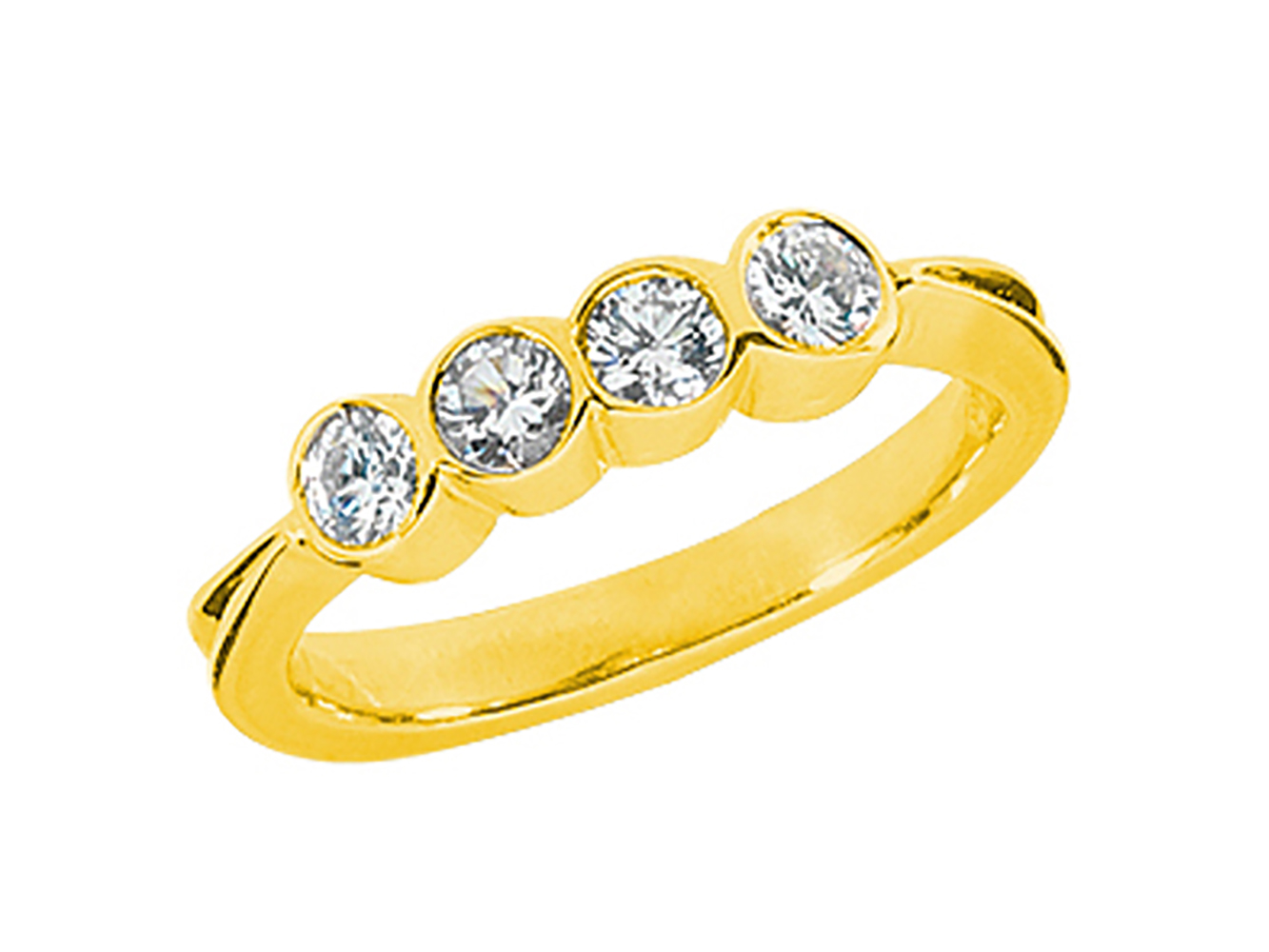 Anillo de banda de boda de 4 piedras de diamantes de 0,40 quilates oro amarillo 14 K bisel de corte redondo I SI2 - Imagen 1 de 3