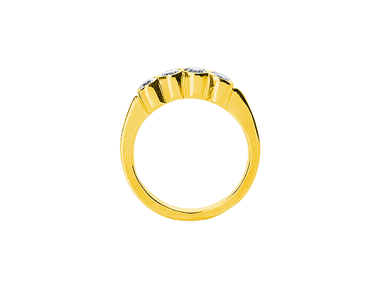 Anillo de banda de boda de 4 piedras de diamantes de 0,40 quilates oro amarillo 14 K bisel de corte redondo I SI2 - Imagen 2 de 3