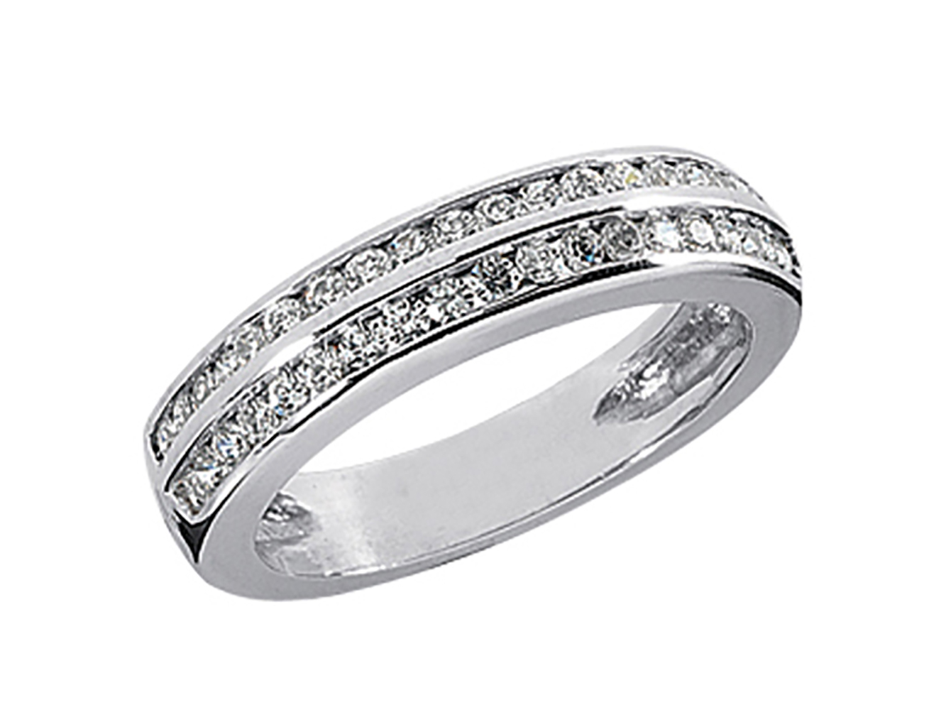 0.54ct Diamond 2Row Wedding Band Ring 14k White Gold Round Cut Channel Set I SI2