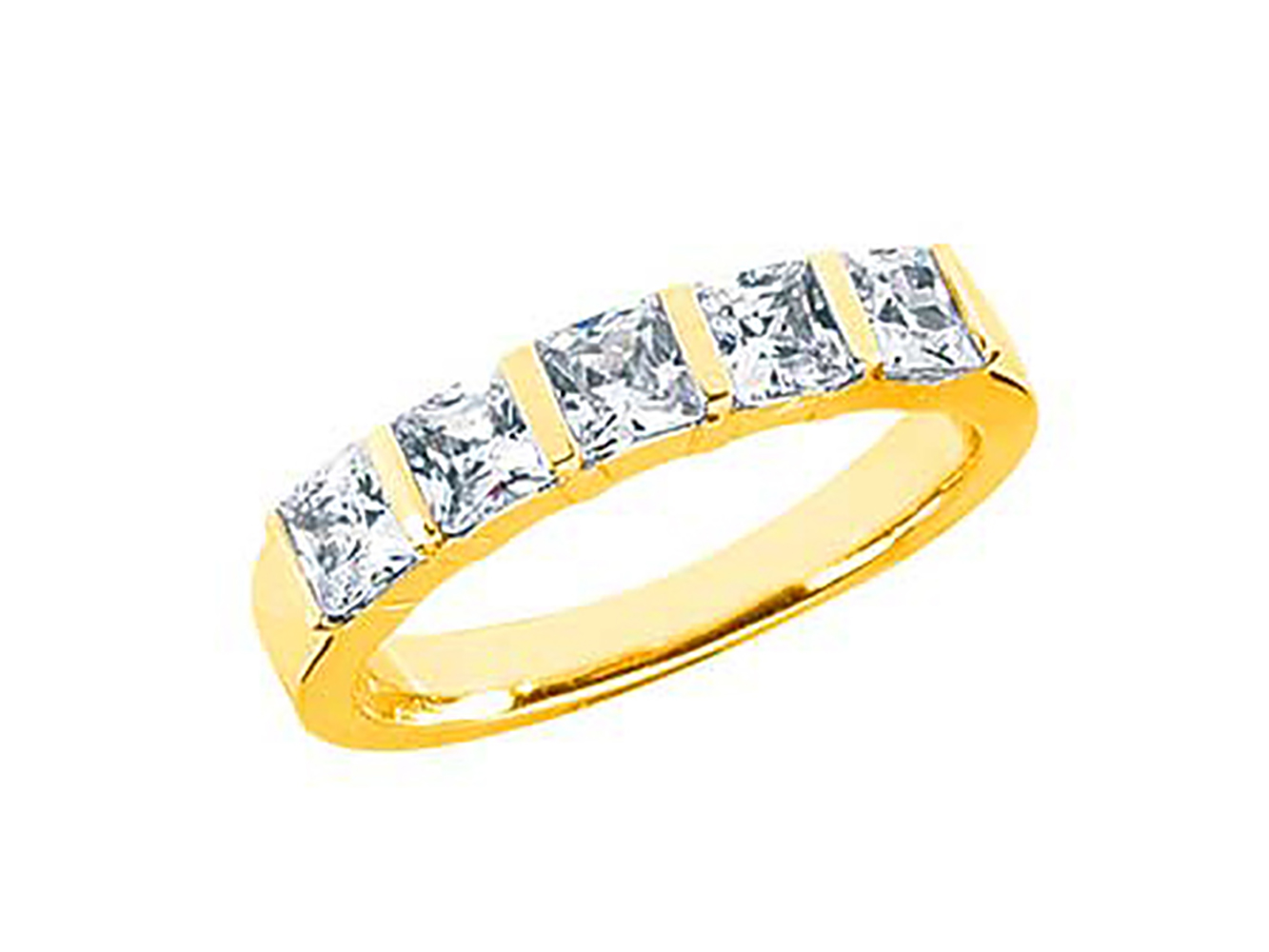 5Stone .50ct Diamond Wedding Band 10k Yellow Gold Princess Cut G H I1 Channel