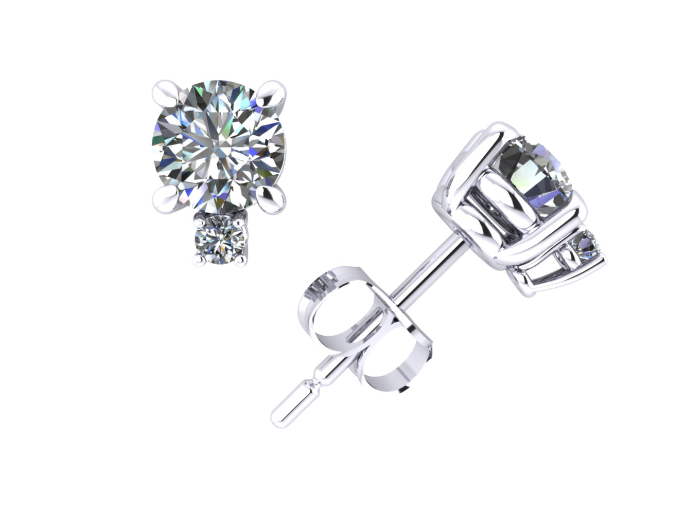 1.03Ct Round Diamond Stud Earrings with Accents 14k White