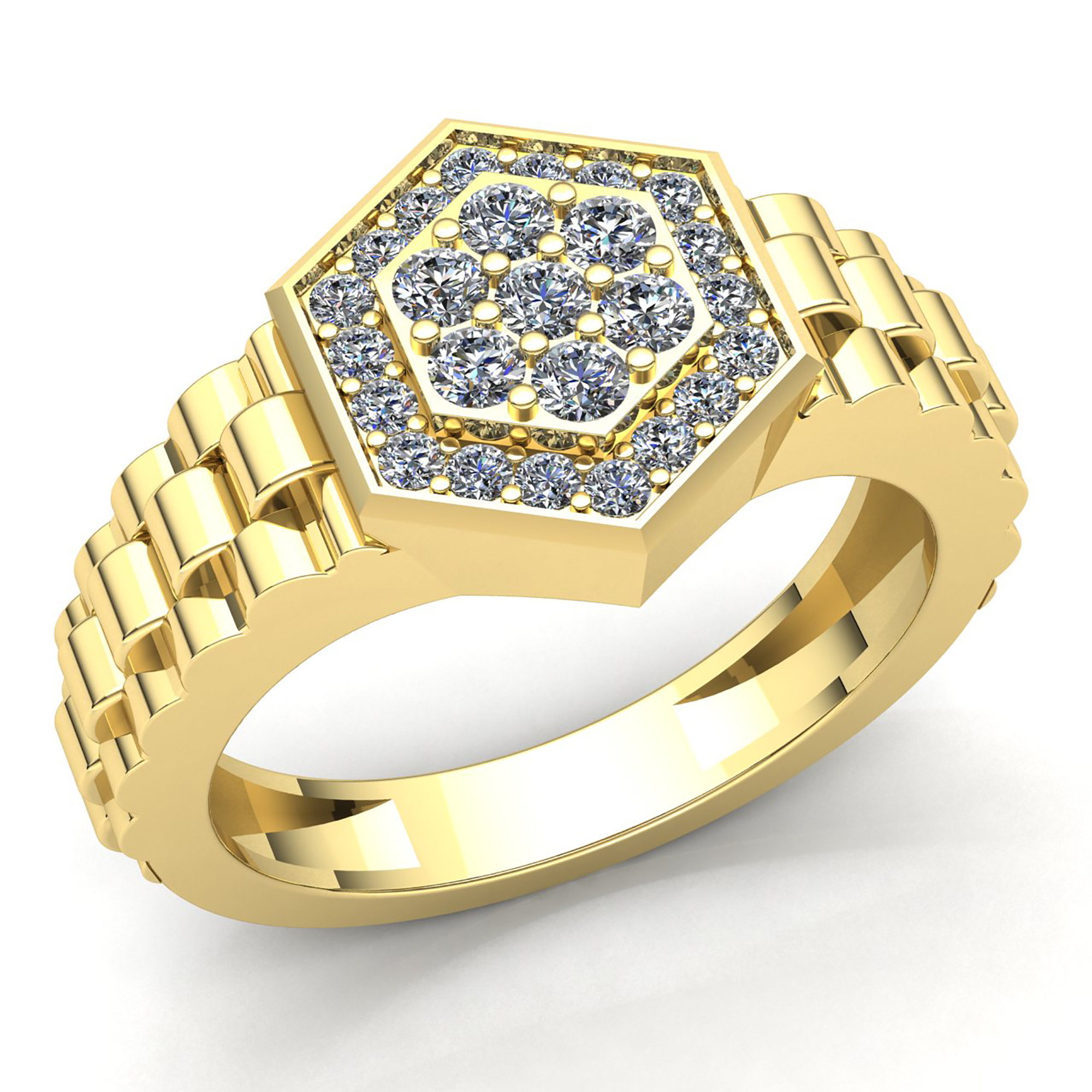Natural 3ct Round Cut Diamond Mens Haxagon Rolex Style Engagement Ring 18K Gold | eBay