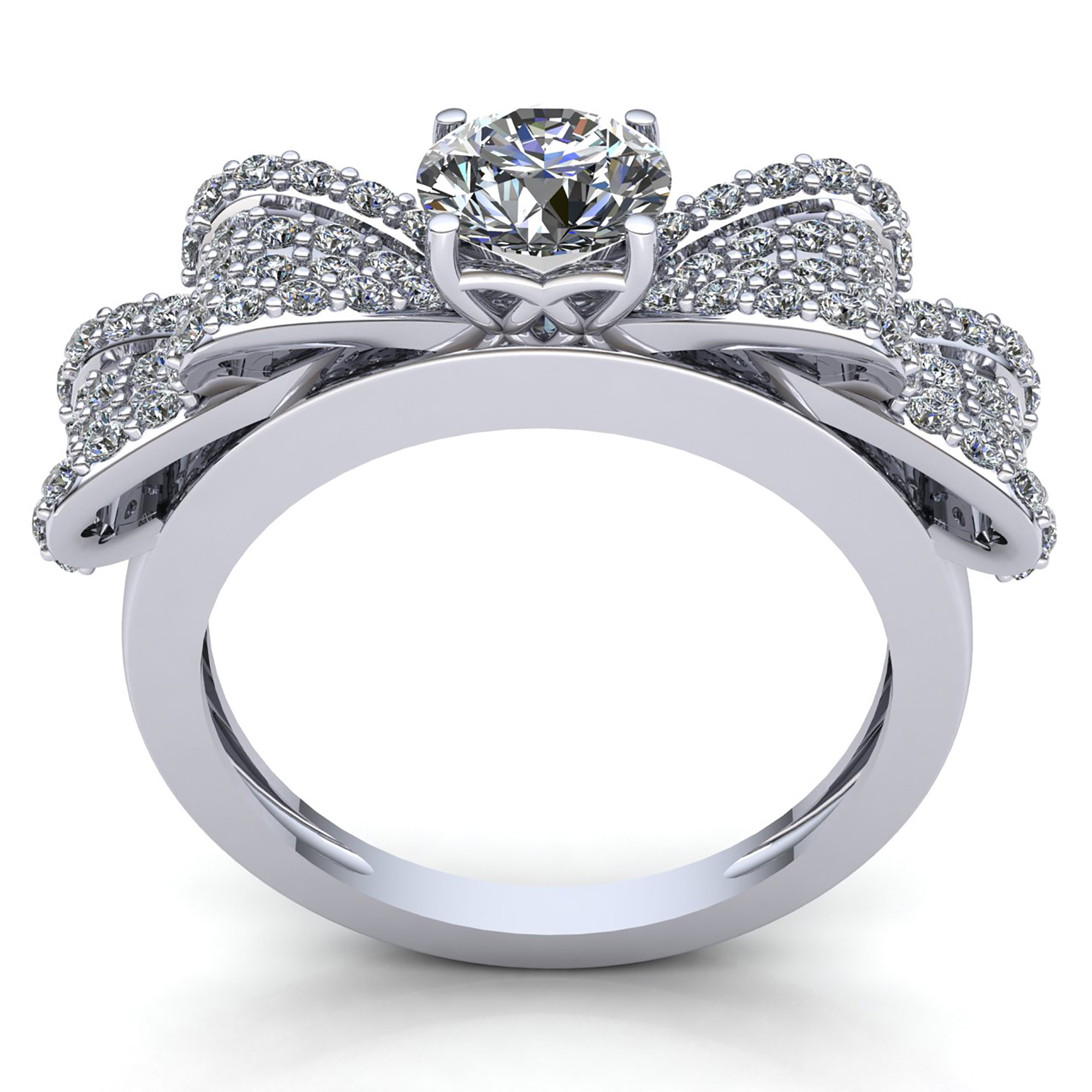 Genuine 2ct Round Cut Diamond Ladies Fancy Cluster Bow Engagement Ring