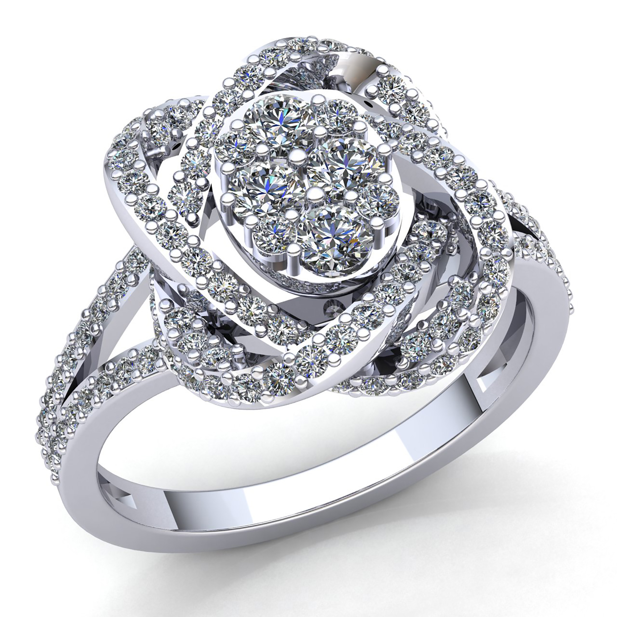 Pre-owned Jewelwesell Genuine 1ct Round Cut Diamond Ladies Cluster Cross Over Engagement Ring 10k Gold