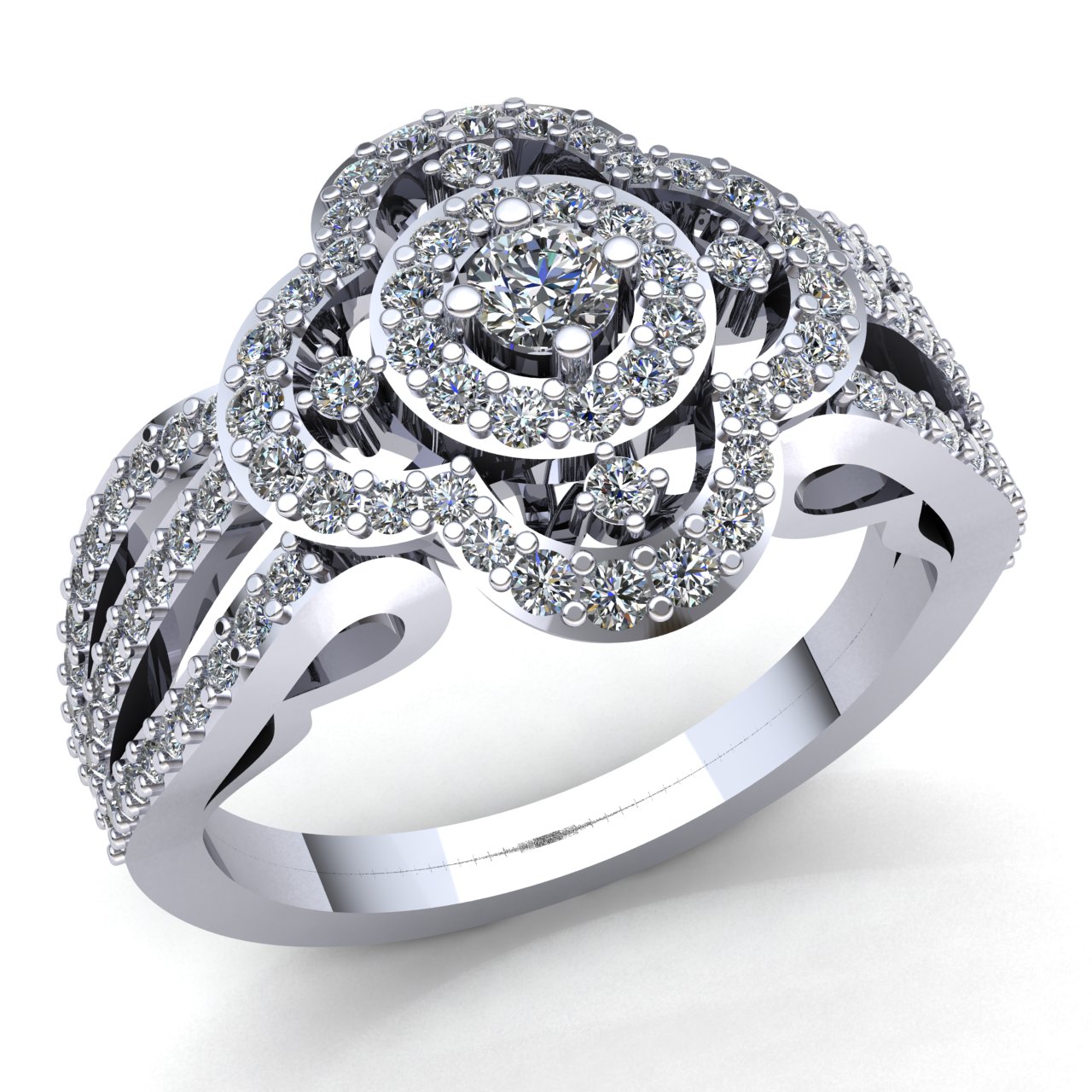 Pre-owned Jewelwesell 1ctw Round Brilliant Diamond Ladies Bridal Floral Halo Engagement Ring 10k Gold