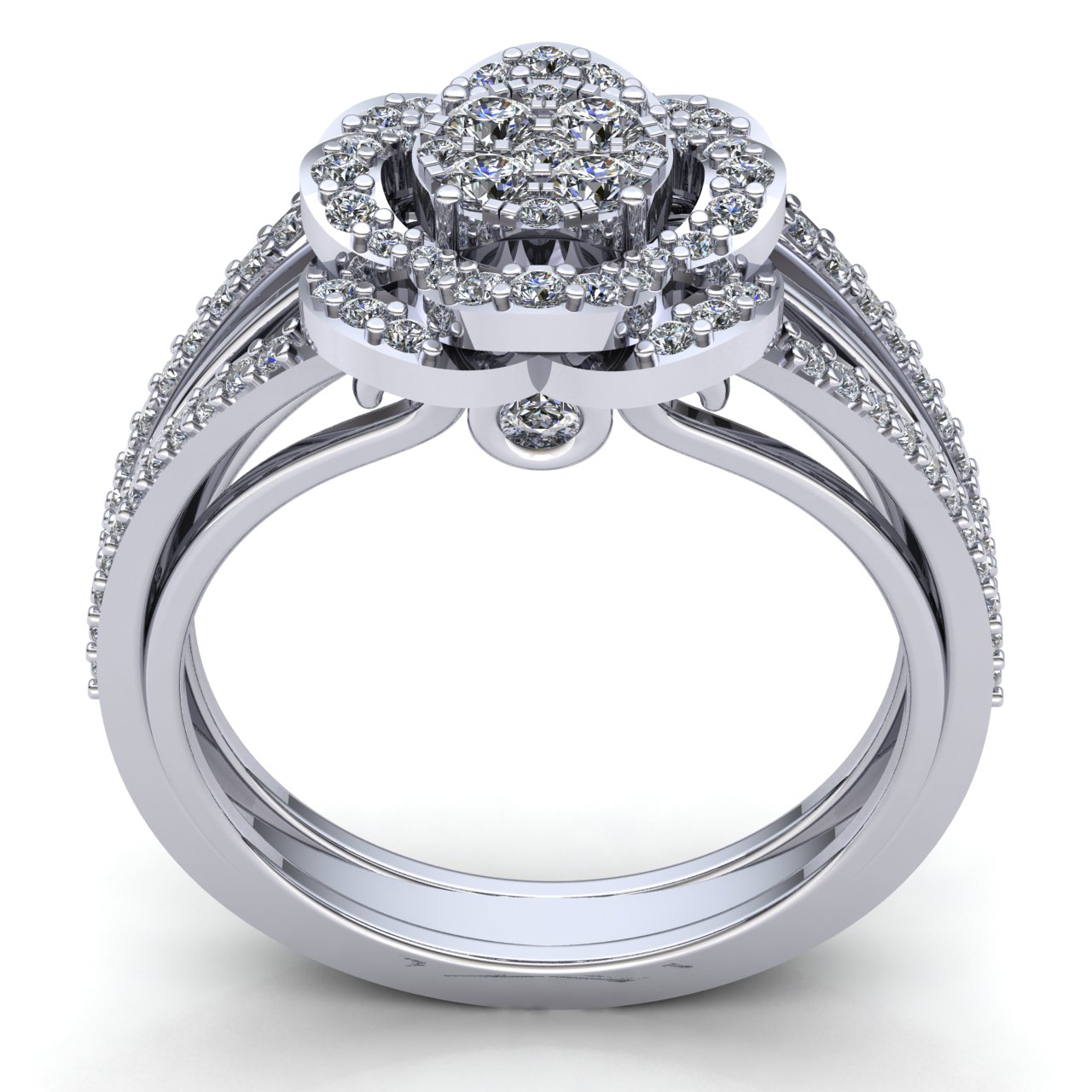 2ctw Round Cut Diamond Ladies Cluster Floral Halo Engagement Ring 14K ...