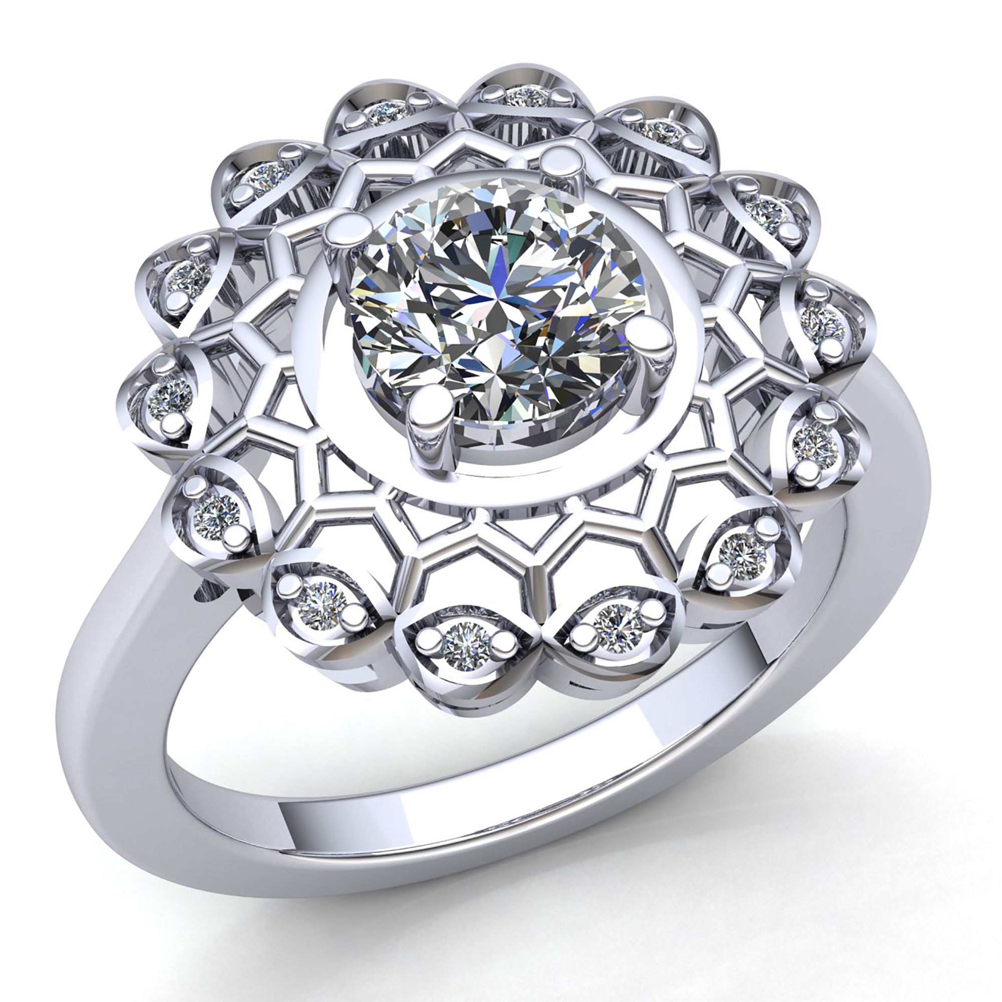 Pre-owned Jewelwesell Genuine 2ct Round Cut Diamond Ladies Floral Cocktail Engagement Ring 18k Gold