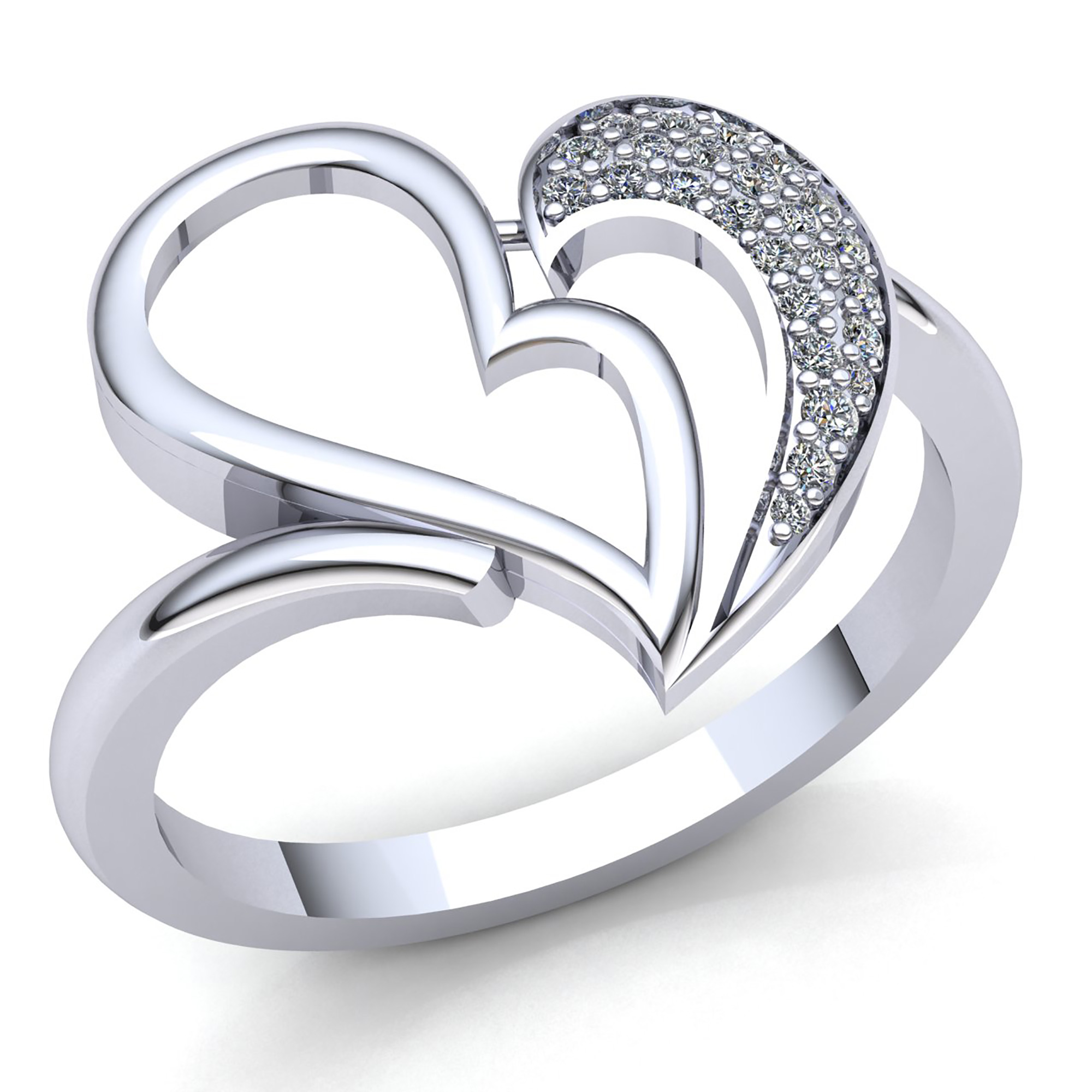 Pre-owned Jewelwesell 0.15ctw Round Brilliant Cut Diamond Ladies Love Heart Anniversary Ring 18k Gold