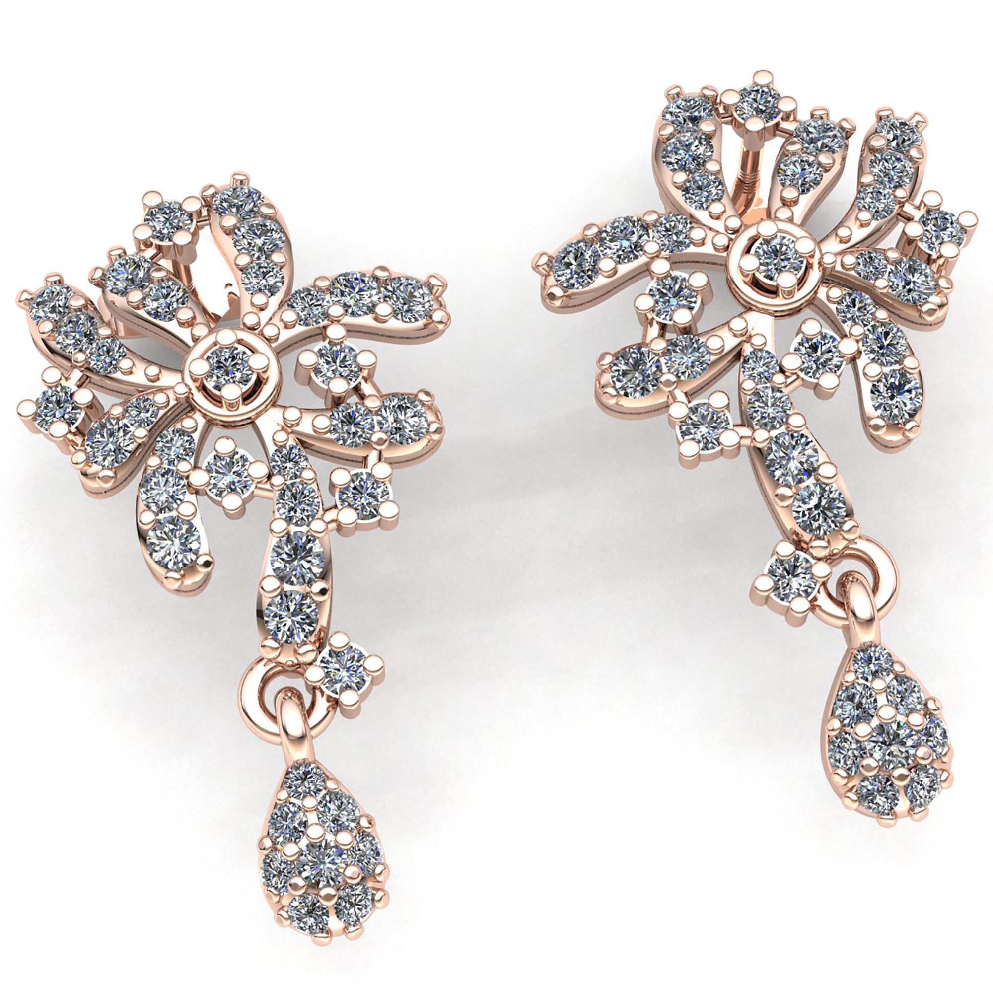 3ct Round Cut  Diamond Ladies Flower Chandelier Earrings 14K Gold - Picture 6 of 14