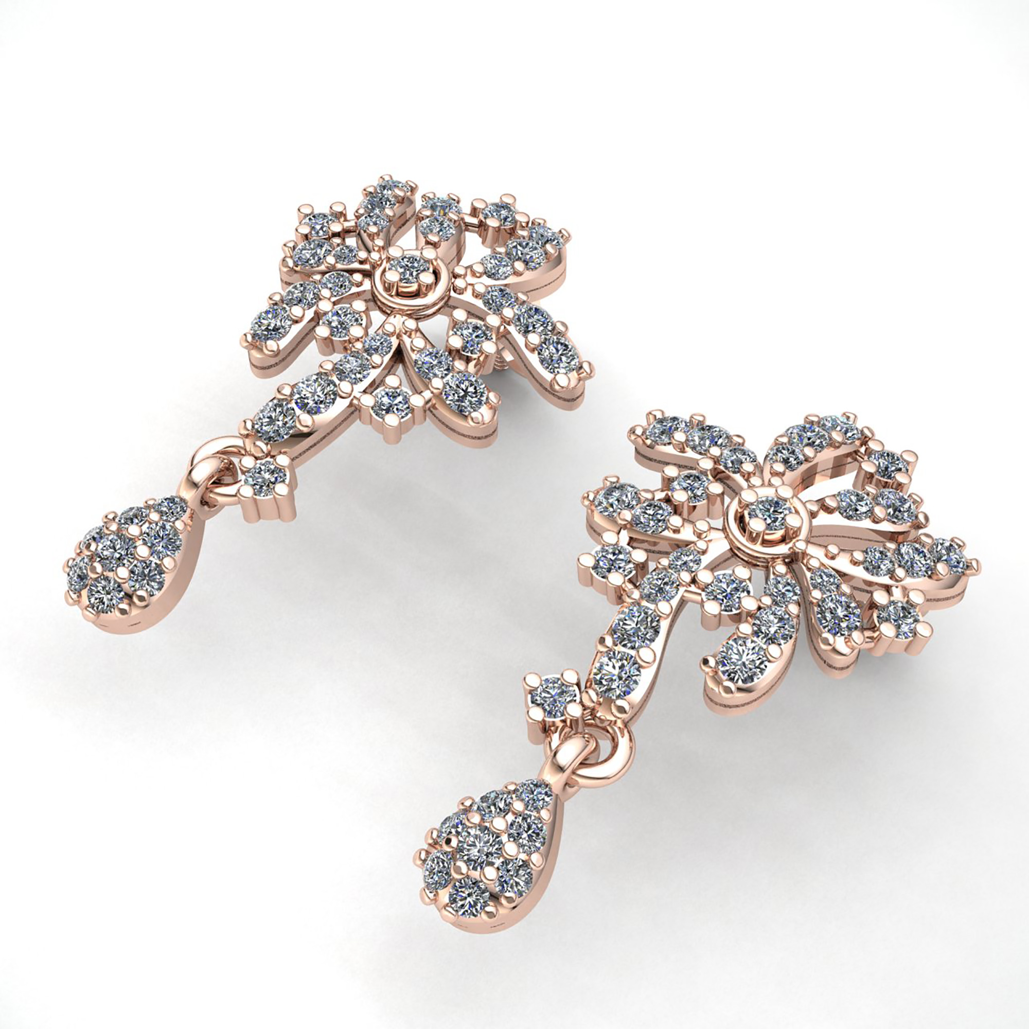 3ct Round Cut  Diamond Ladies Flower Chandelier Earrings 14K Gold - Picture 7 of 14