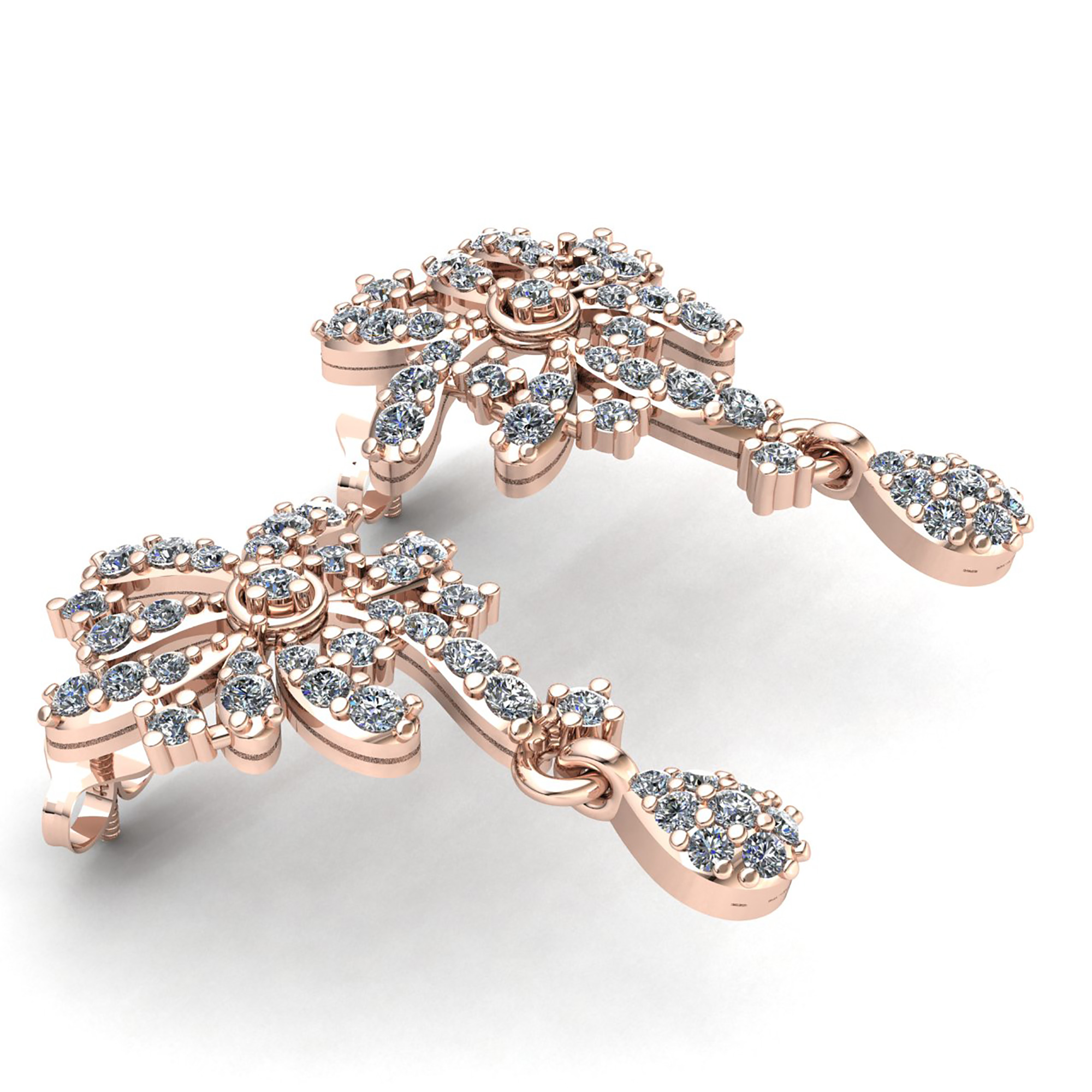 3ct Round Cut  Diamond Ladies Flower Chandelier Earrings 14K Gold - Picture 8 of 14