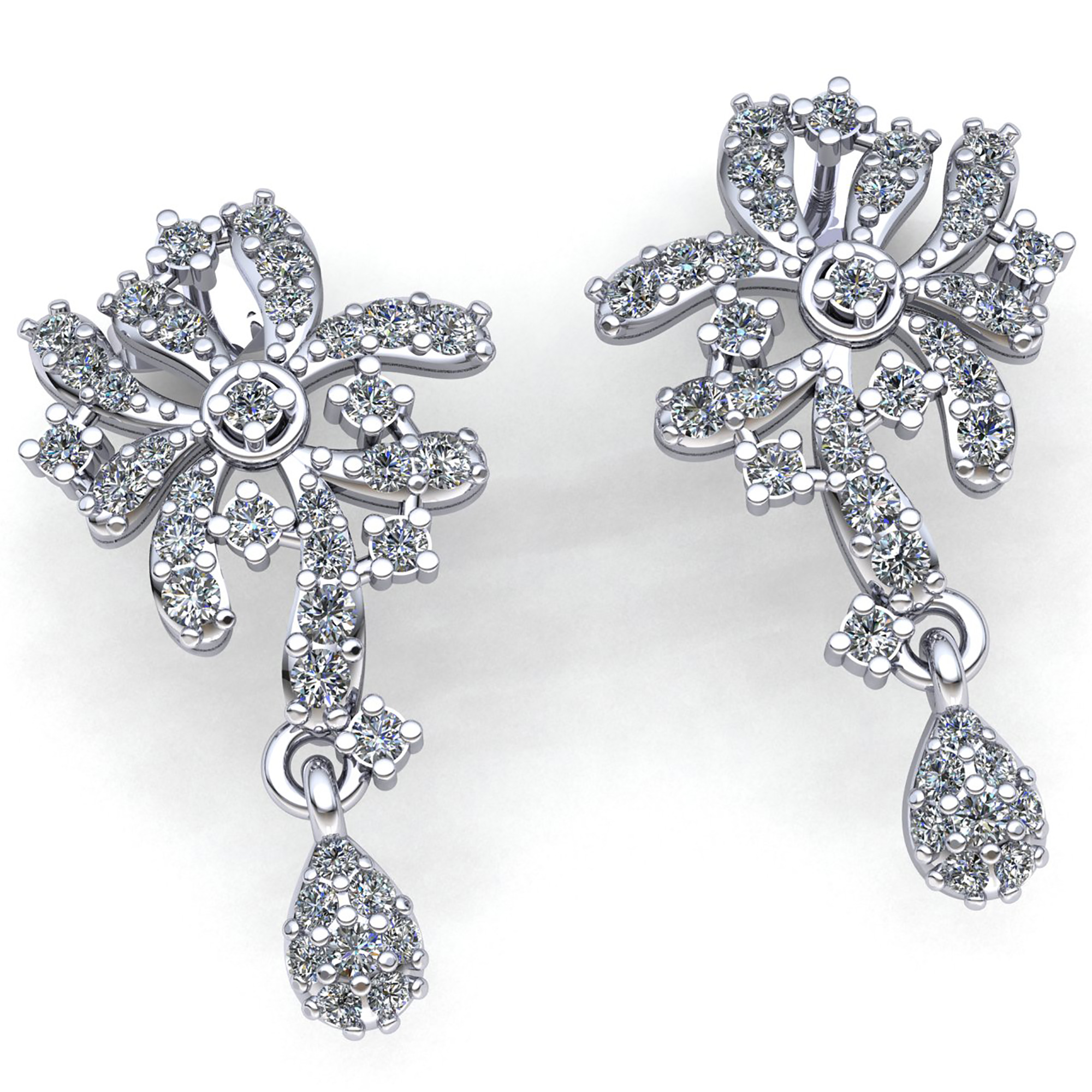 3ct Round Cut  Diamond Ladies Flower Chandelier Earrings 14K Gold - Picture 9 of 14