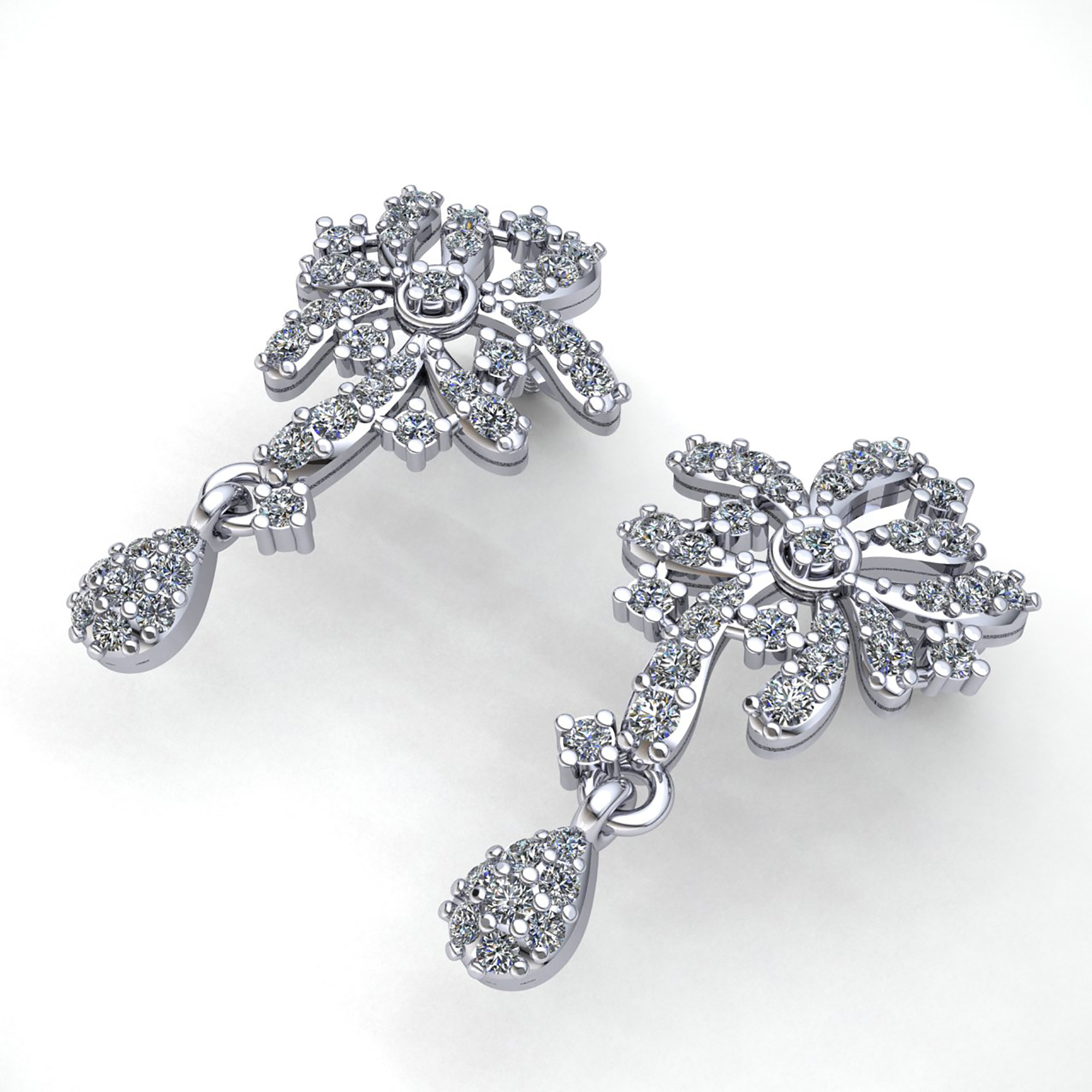 3ct Round Cut  Diamond Ladies Flower Chandelier Earrings 14K Gold - Picture 10 of 14