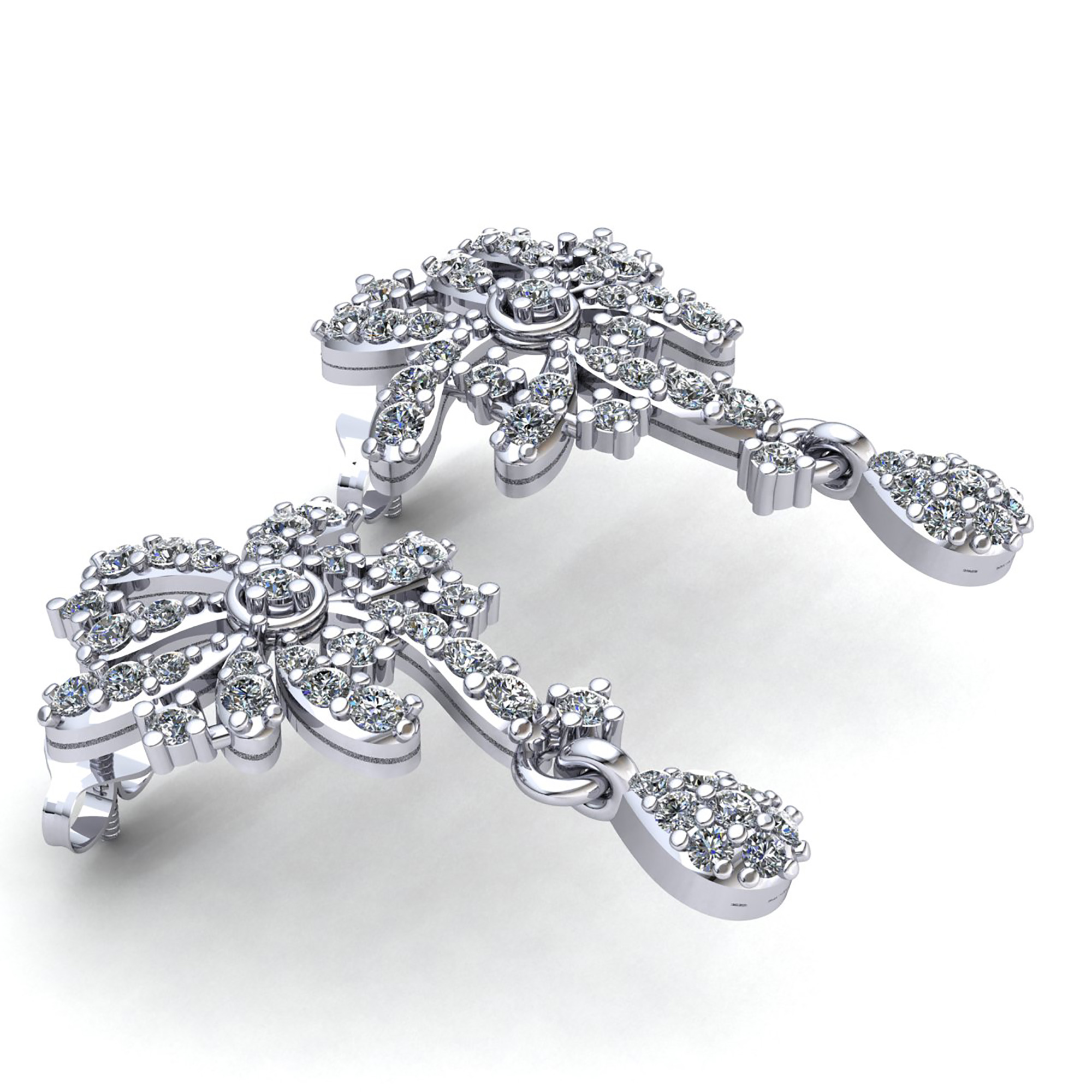 3ct Round Cut  Diamond Ladies Flower Chandelier Earrings 14K Gold - Picture 11 of 14