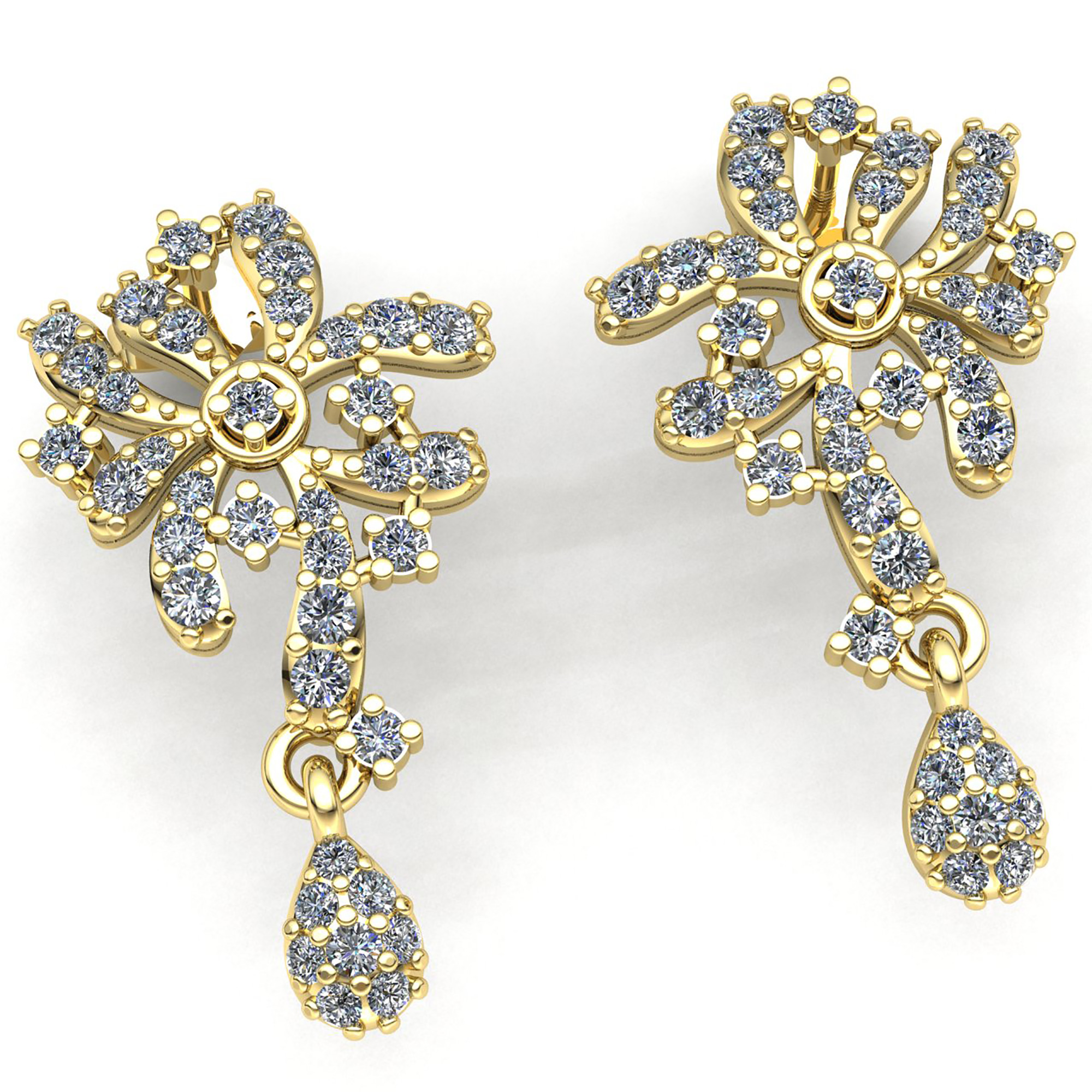 3ct Round Cut  Diamond Ladies Flower Chandelier Earrings 14K Gold - Picture 12 of 14