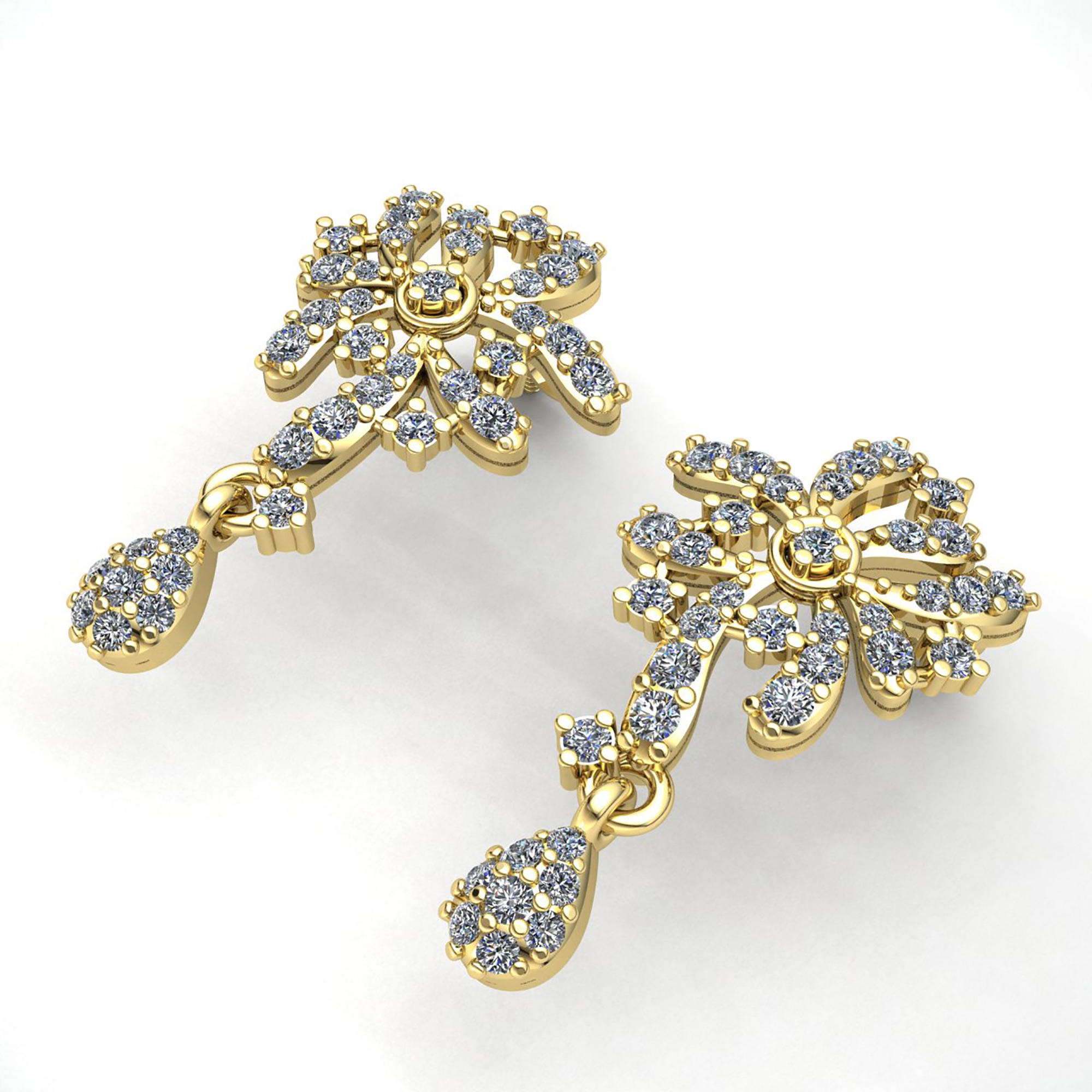 3ct Round Cut  Diamond Ladies Flower Chandelier Earrings 14K Gold - Picture 13 of 14