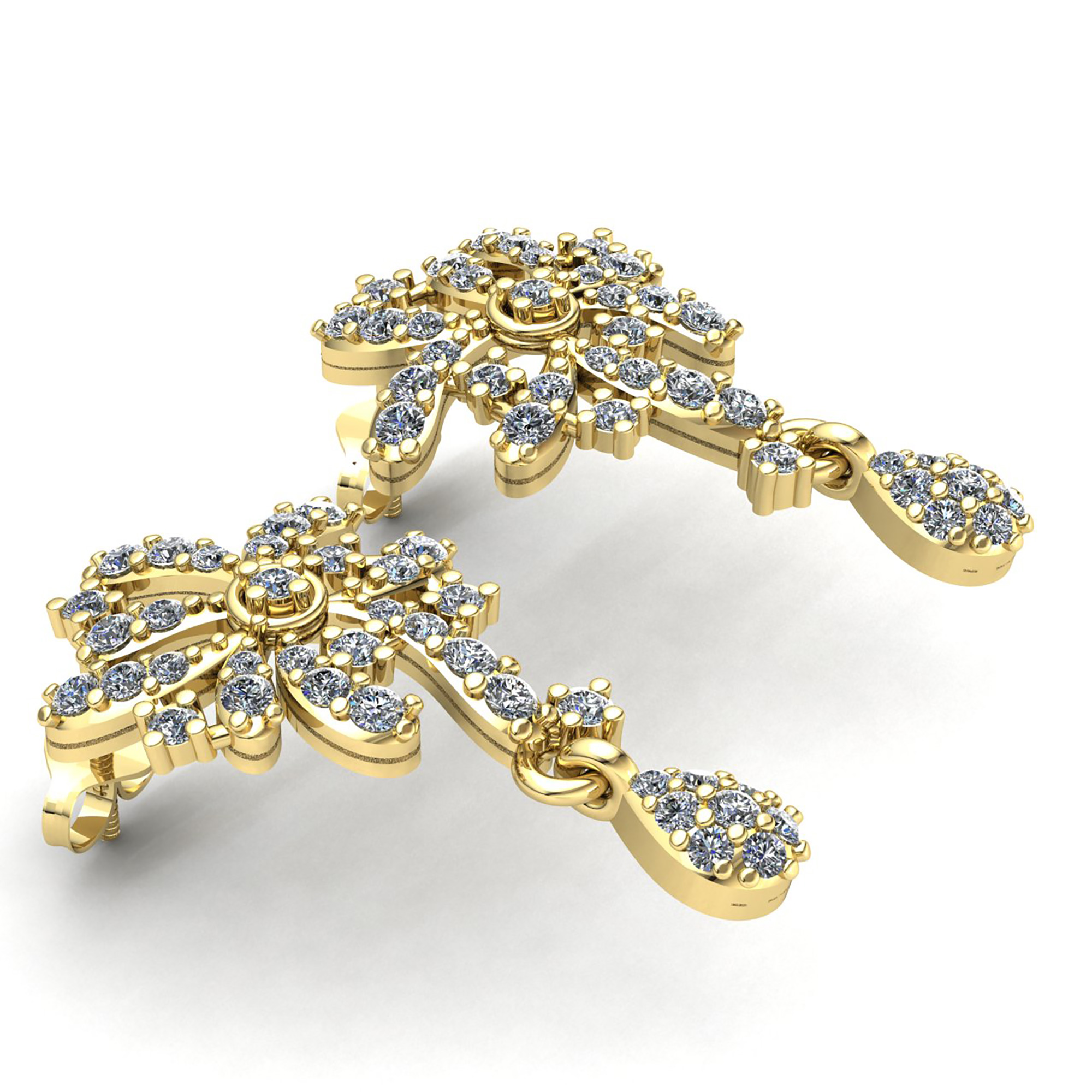 3ct Round Cut  Diamond Ladies Flower Chandelier Earrings 14K Gold - Picture 14 of 14