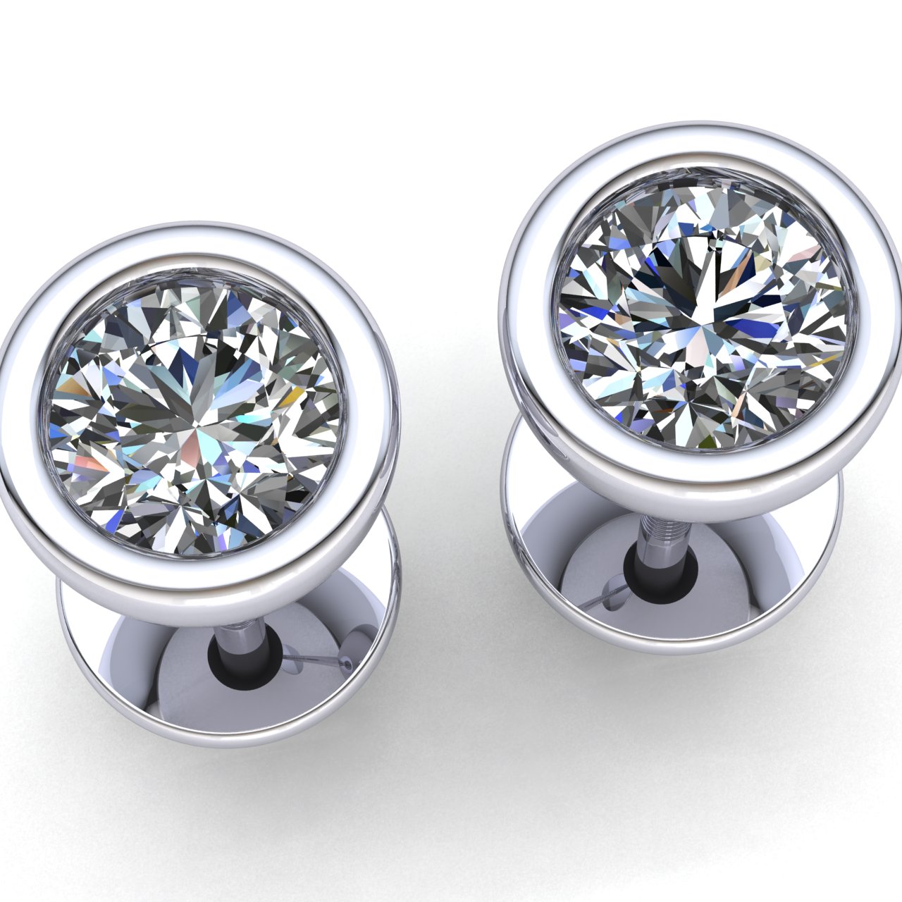 Women's 14k Solid Gold Bezel Round Blue Natural Diamond Stud Earrings 0.33 Ct
