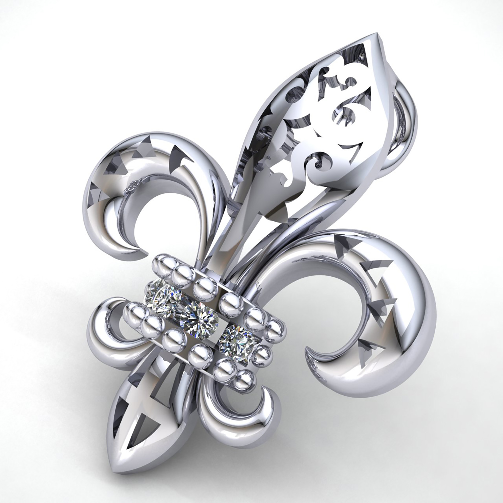Natural 0.1ct Round Cut Diamond Ladies Fleur De Lis