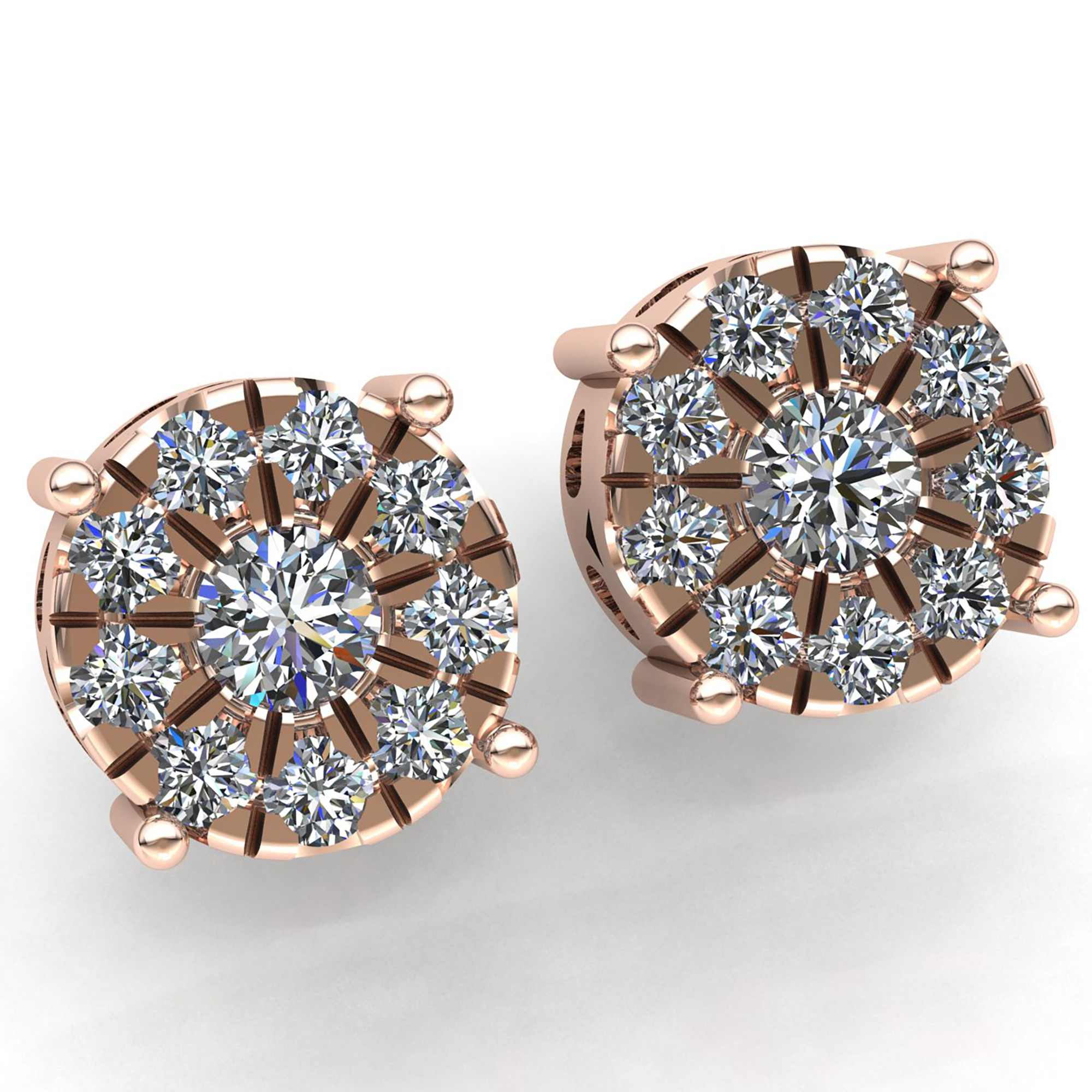Genuine 0.5ct Round Cut Diamond Ladies Micro Pave Cluster Stud Earrings