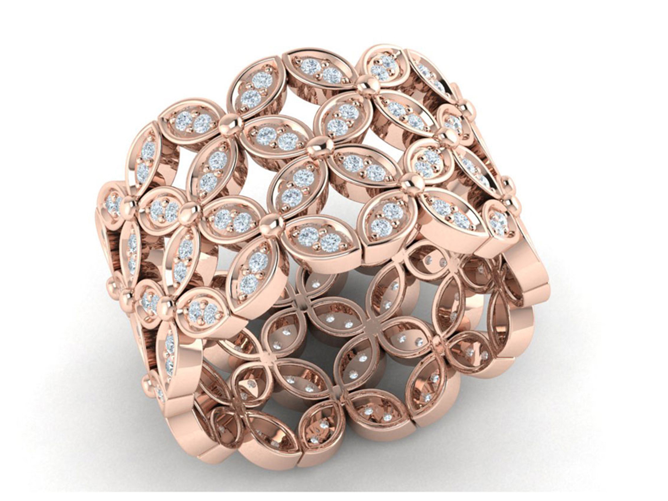 Genuine 1 Ct Round Cut Diamond Ladies Flower Full Eternity Band 10K Gold GH SI1 - Picture 6 of 14