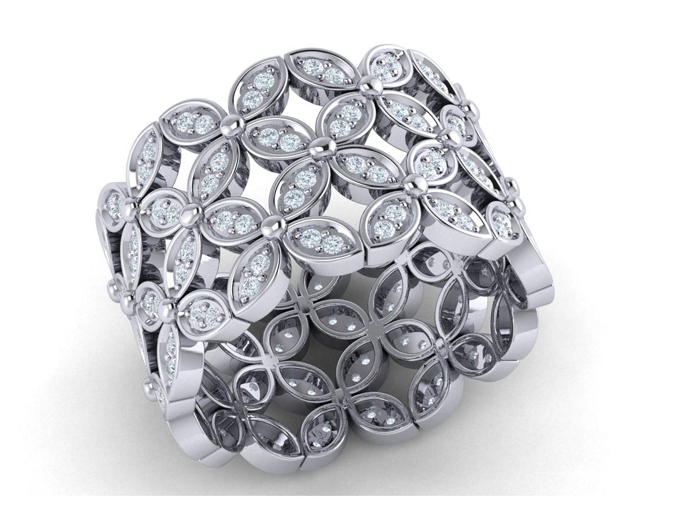 Genuine 1 Ct Round Cut Diamond Ladies Flower Full Eternity Band 10K Gold GH SI1 - Picture 9 of 14