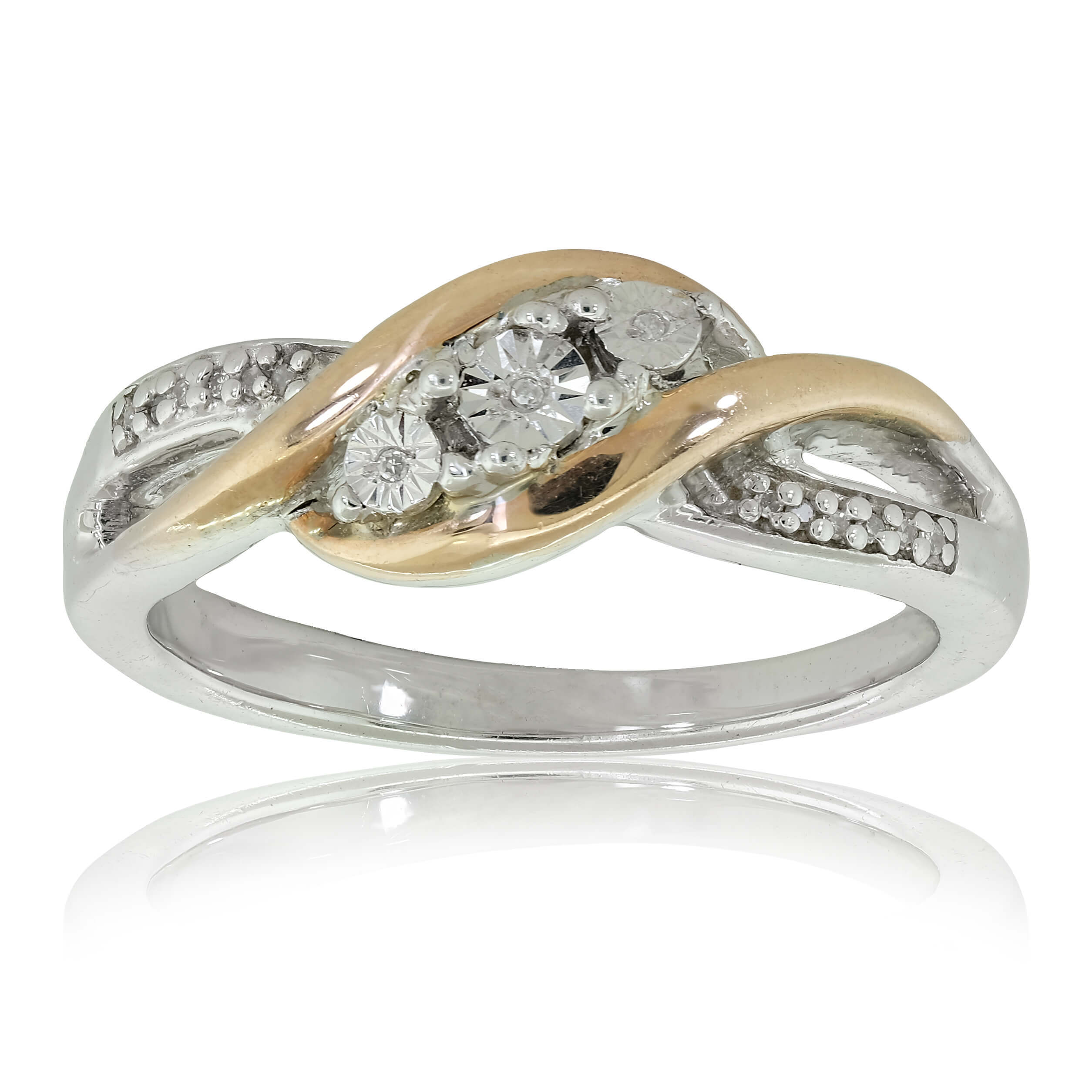 Miracle Set Bicolor Fancy Band Diamant Ring 10k Rotgold Sterlingsilber - Bild 1 von 8