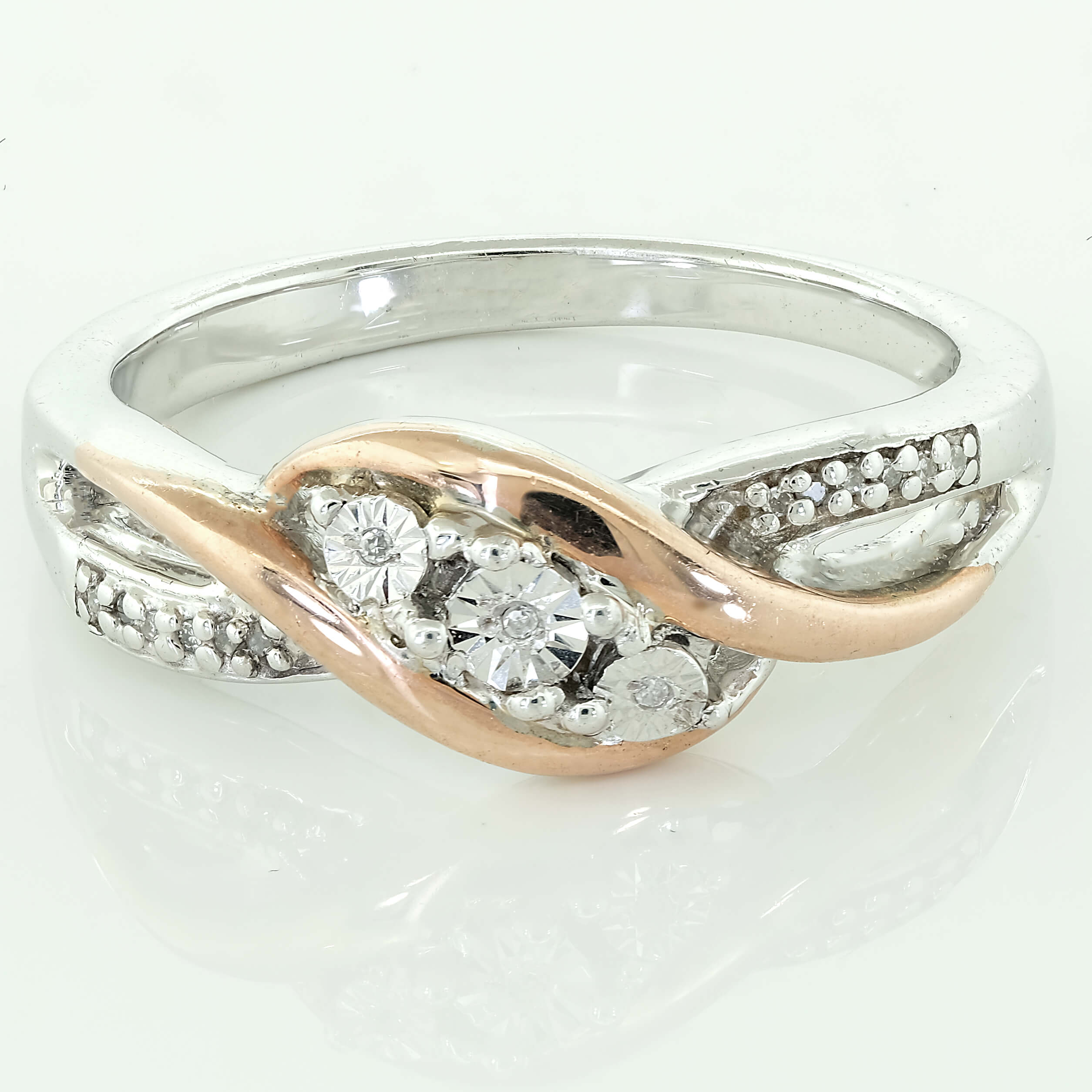 Miracle Set Bicolor Fancy Band Diamant Ring 10k Rotgold Sterlingsilber - Bild 2 von 8