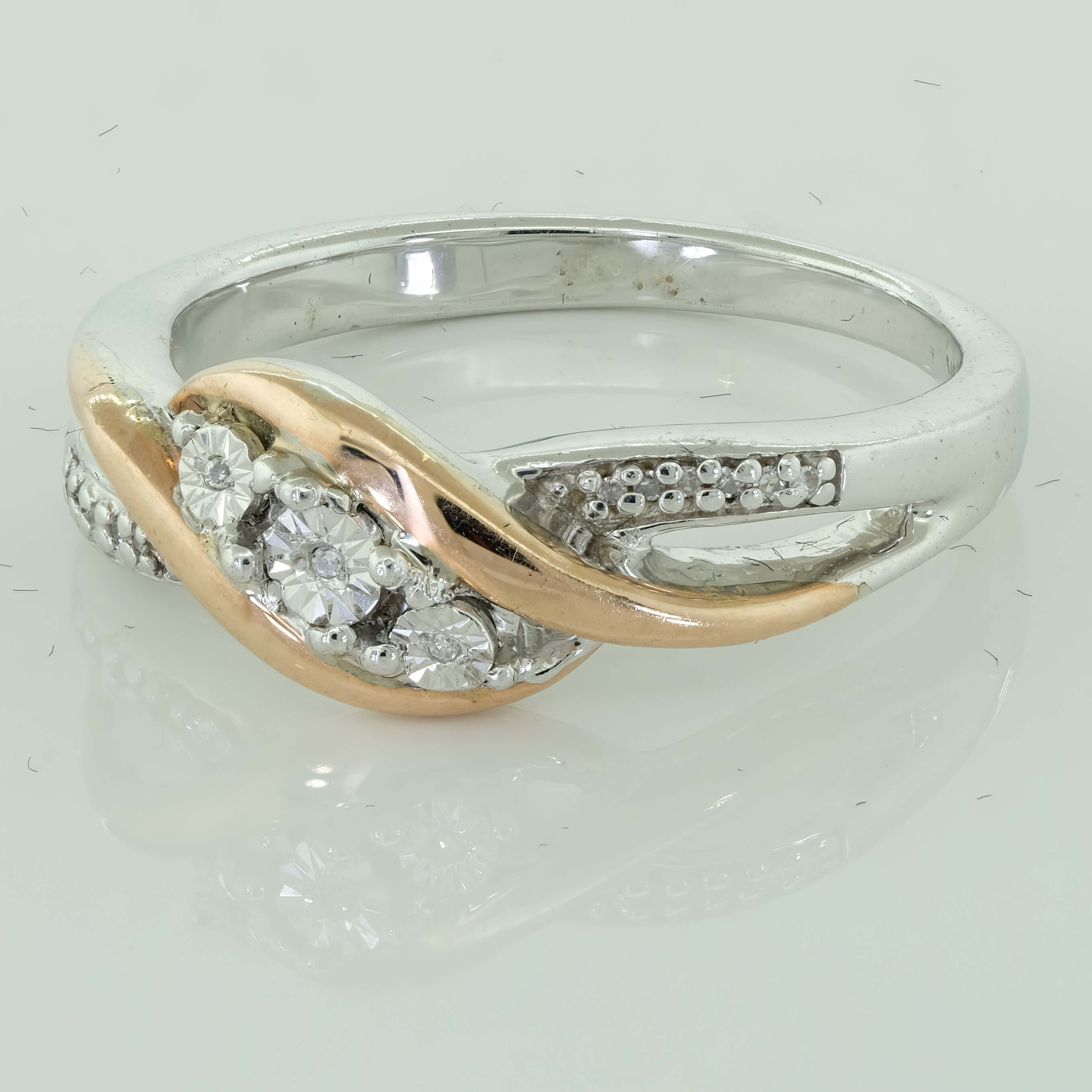Miracle Set Bicolor Fancy Band Diamant Ring 10k Rotgold Sterlingsilber - Bild 3 von 8