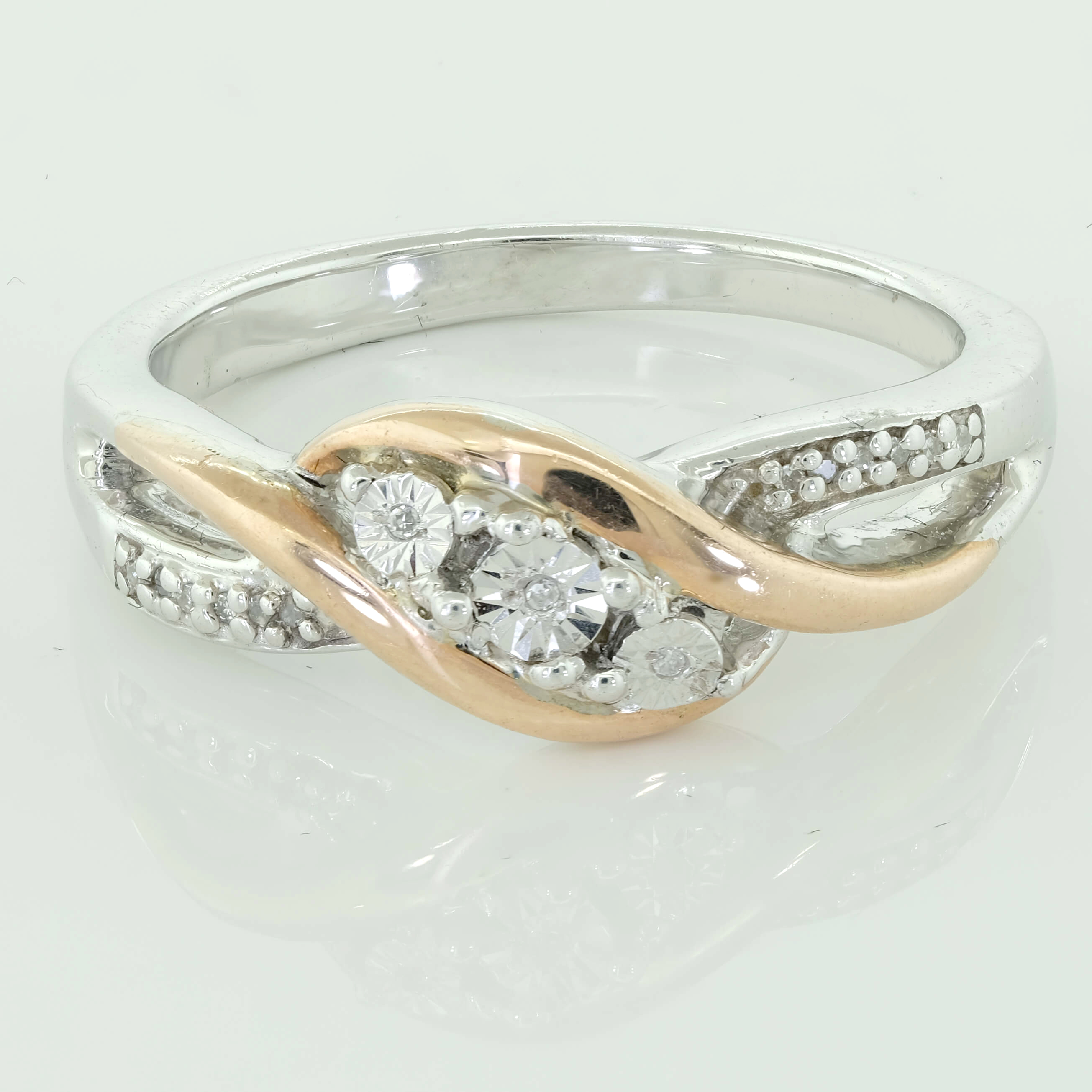 Miracle Set Bicolor Fancy Band Diamant Ring 10k Rotgold Sterlingsilber - Bild 5 von 8