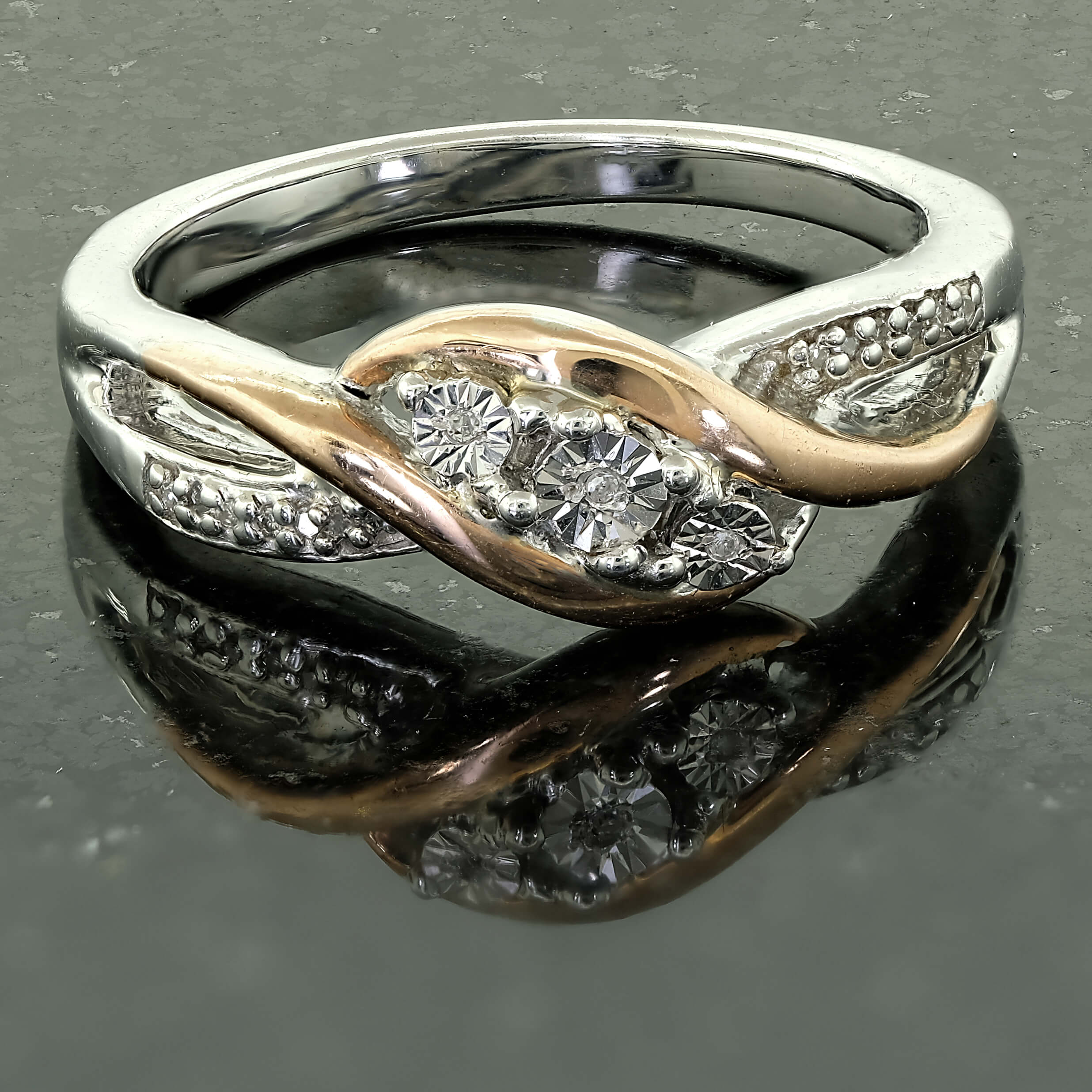 Miracle Set Bicolor Fancy Band Diamant Ring 10k Rotgold Sterlingsilber - Bild 6 von 8